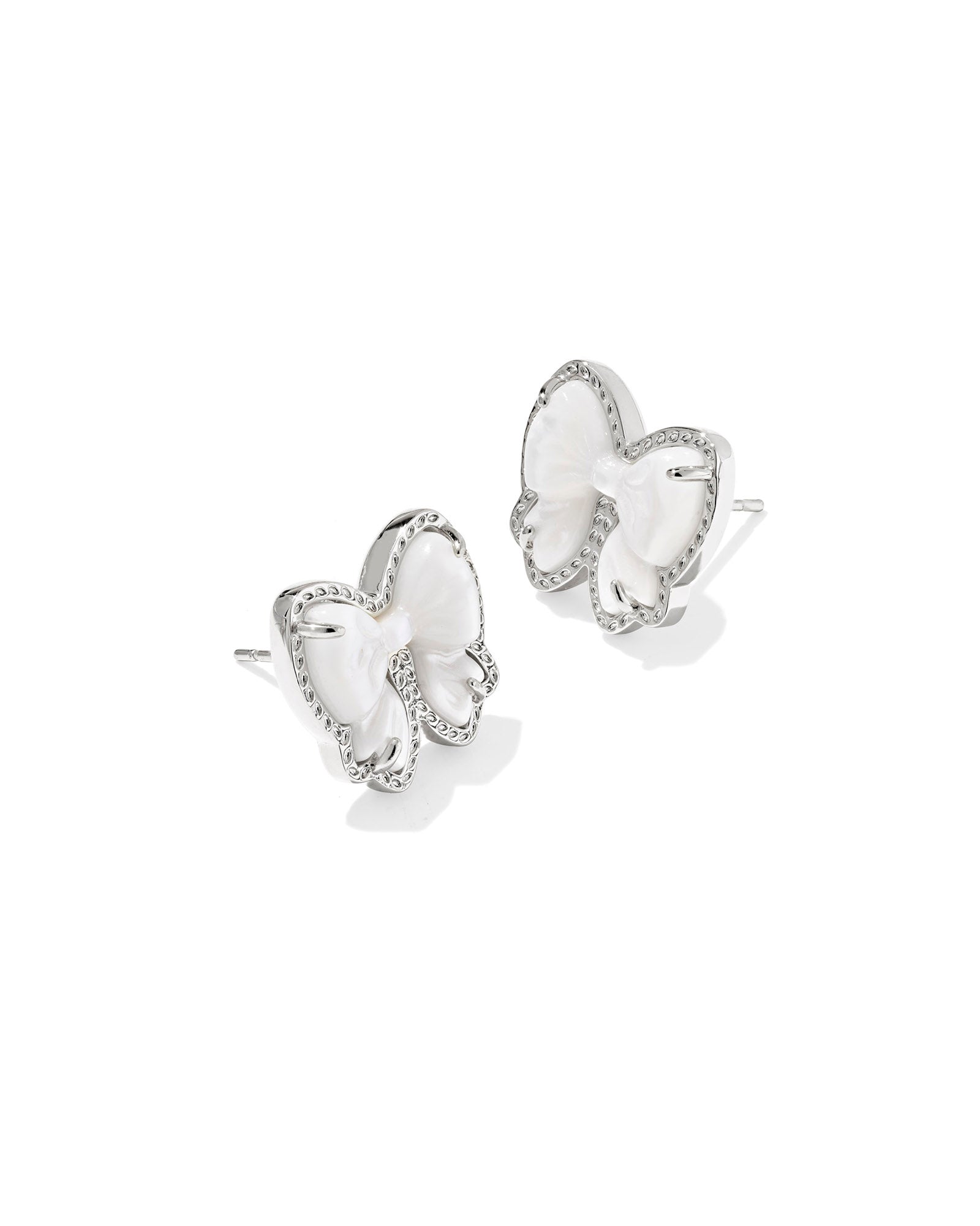 Haley Bow Stud Earrings in Silver Ivory Mother of Pearl