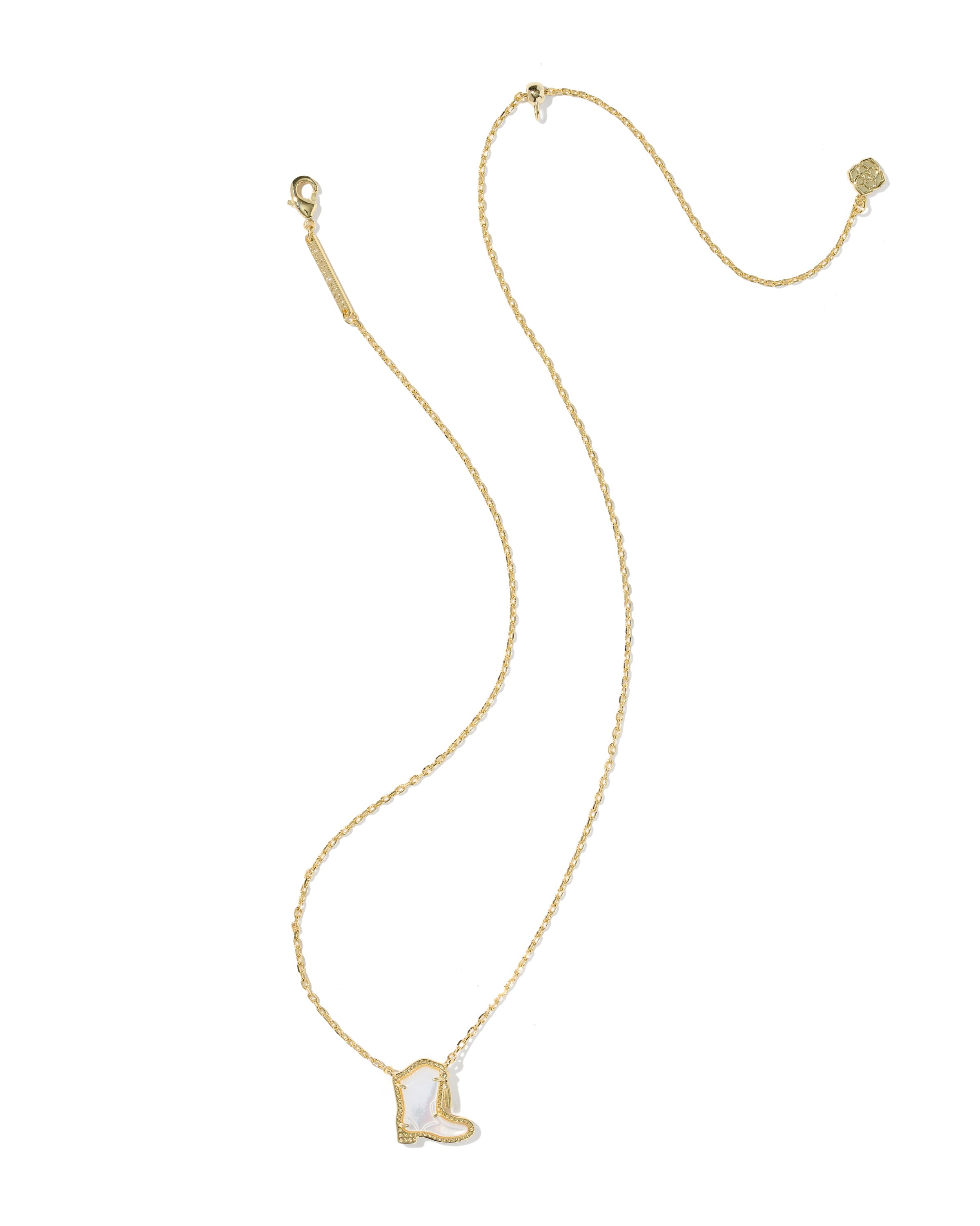 Drill Team Boot Pendant Necklace in Gold Ivory Mother of Pearl