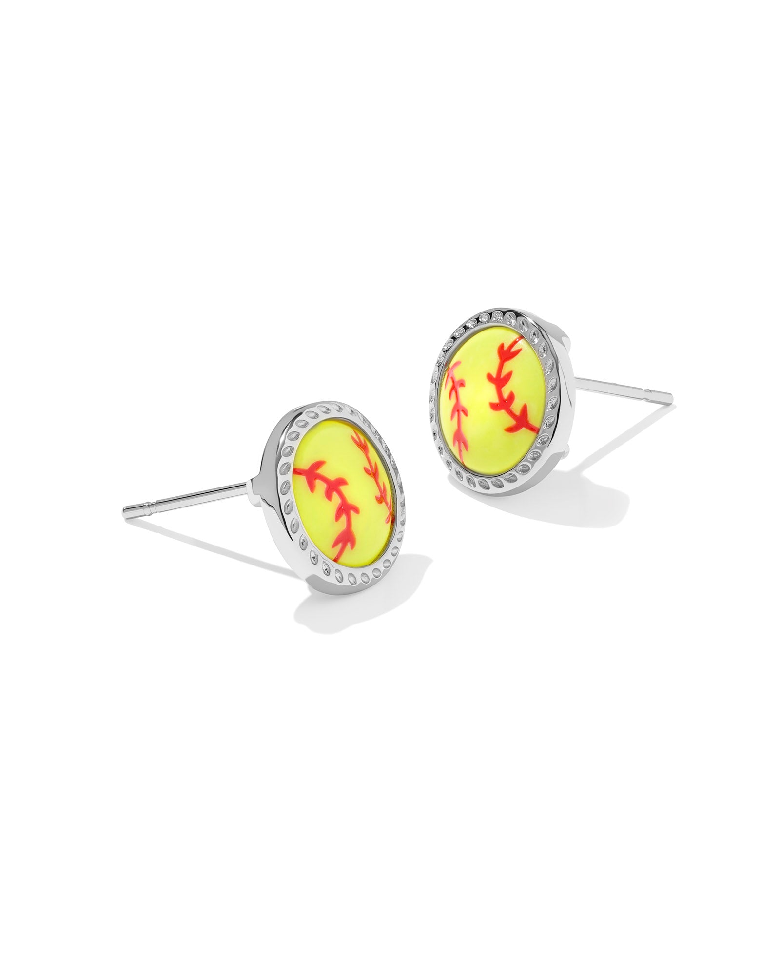 Softball Stud Earring Silver Chartreuse Magnesite