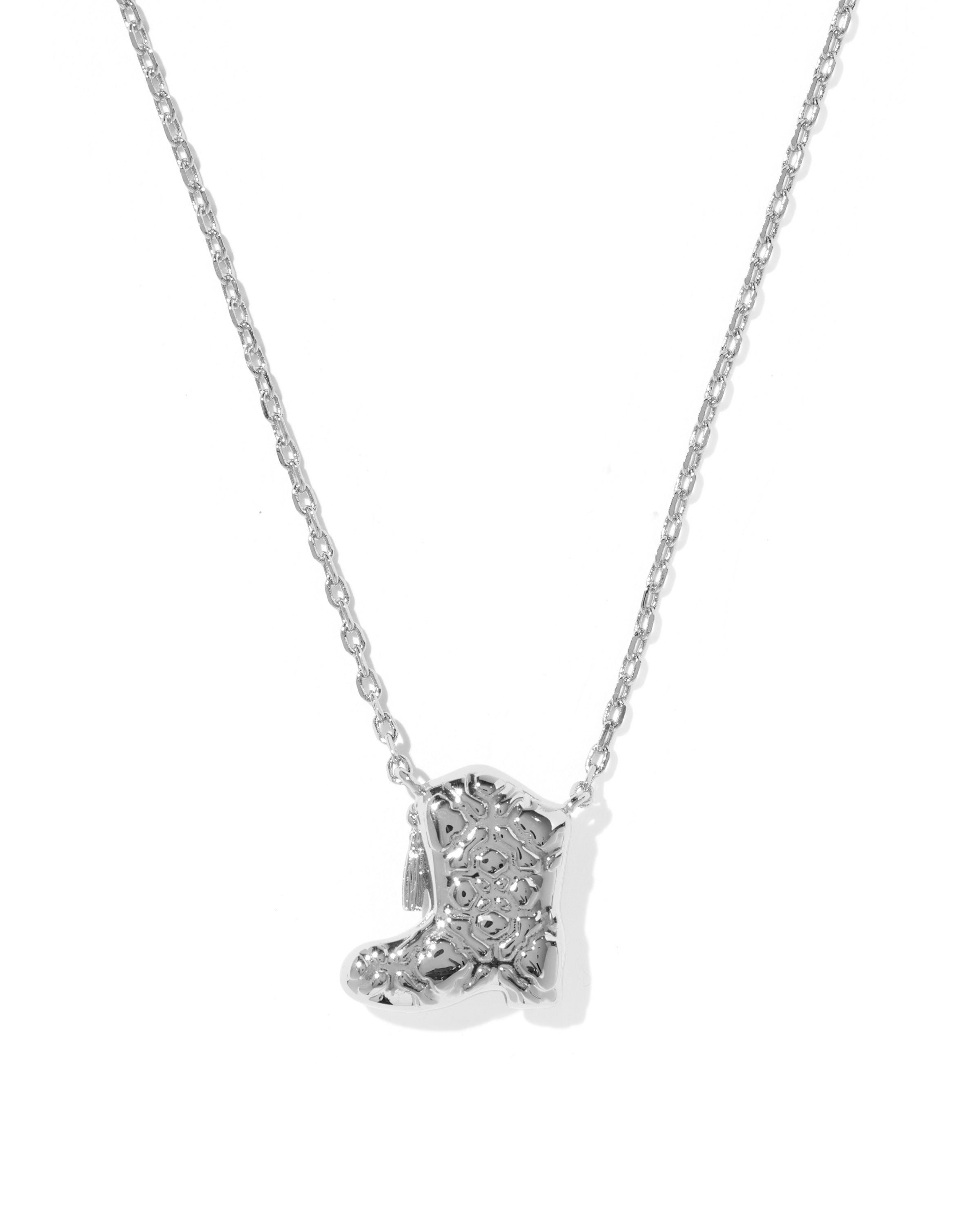 Drill Team Boot Pendant Necklace in Rhodium Ivory Mother of Pearl