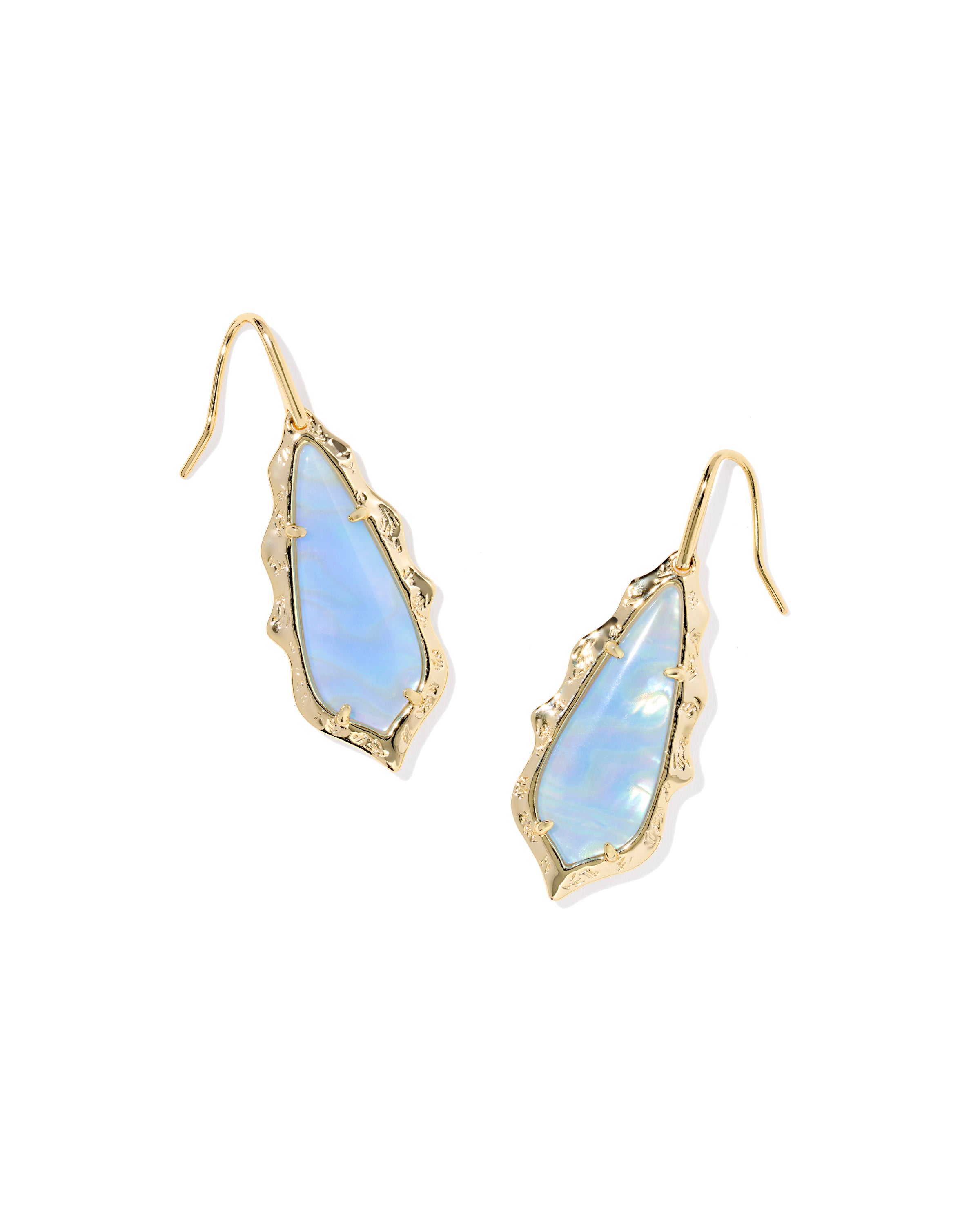 Adriana Scallop Frame Gold Drop Earrings Sky Blue Iridescent Abalone