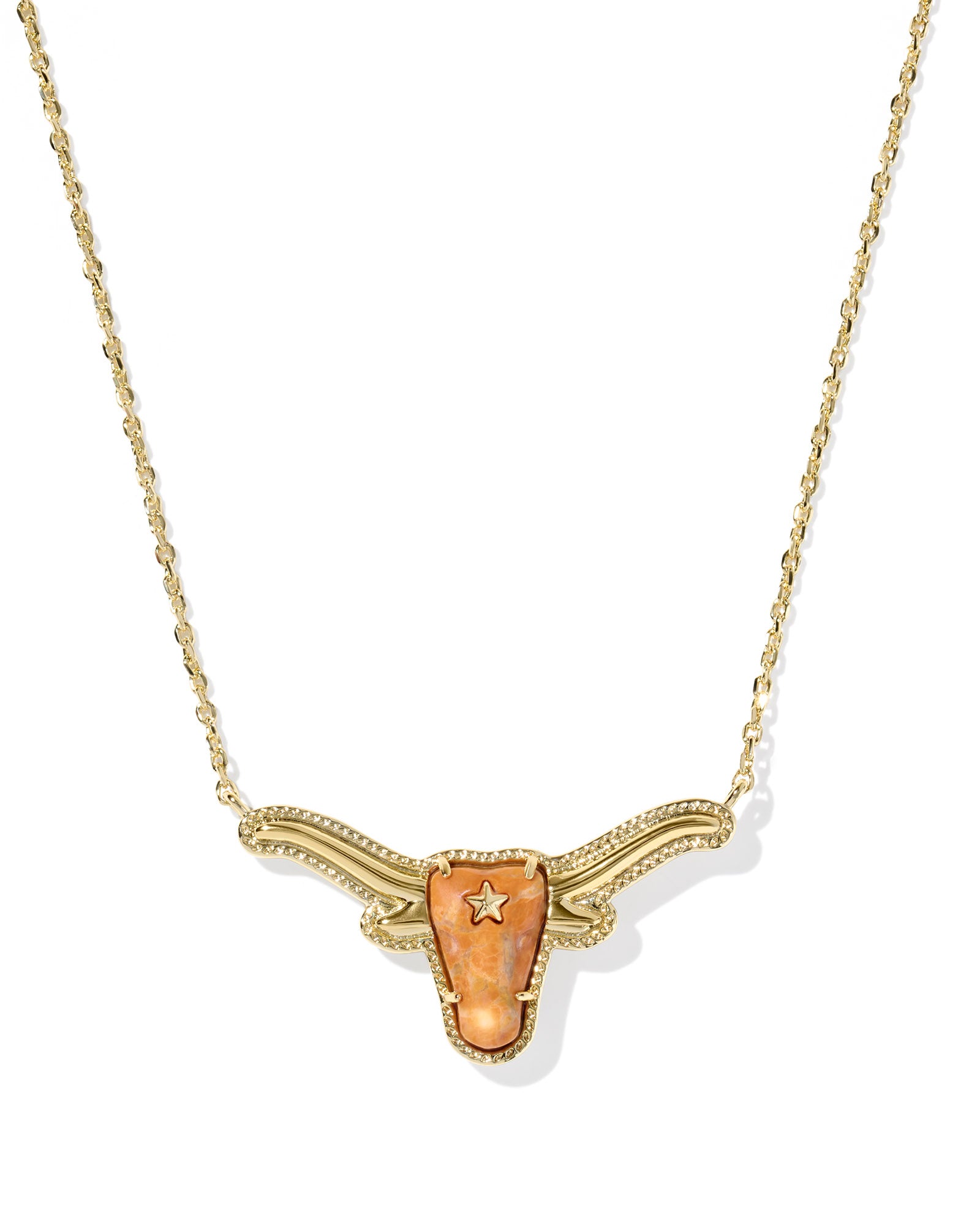 Longhorn Short Pendant Necklace in Gold Variegated Orange Magnesite