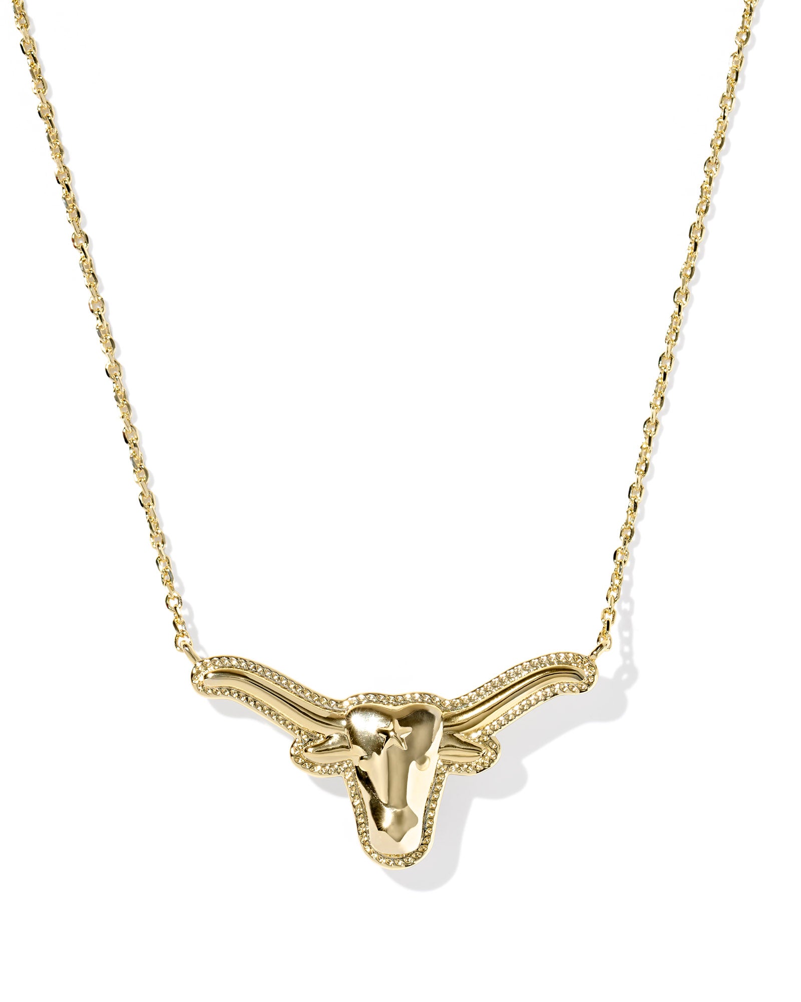 Longhorn Short Pendant Necklace in Gold Variegated Orange Magnesite