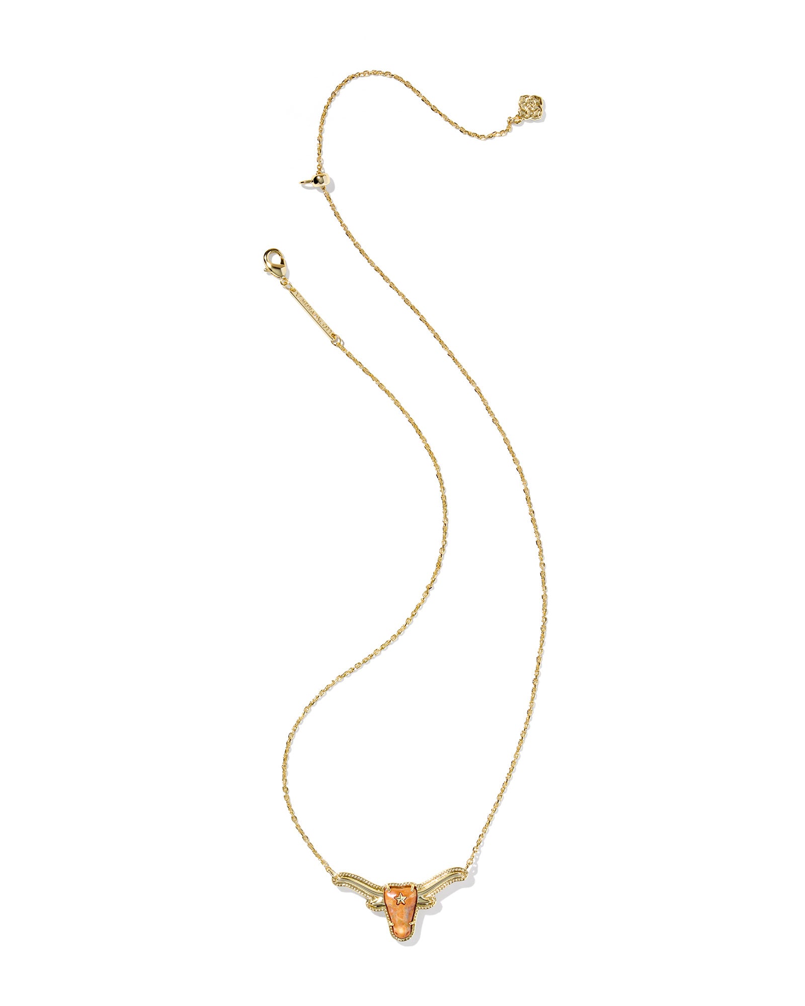 Longhorn Short Pendant Necklace in Gold Variegated Orange Magnesite