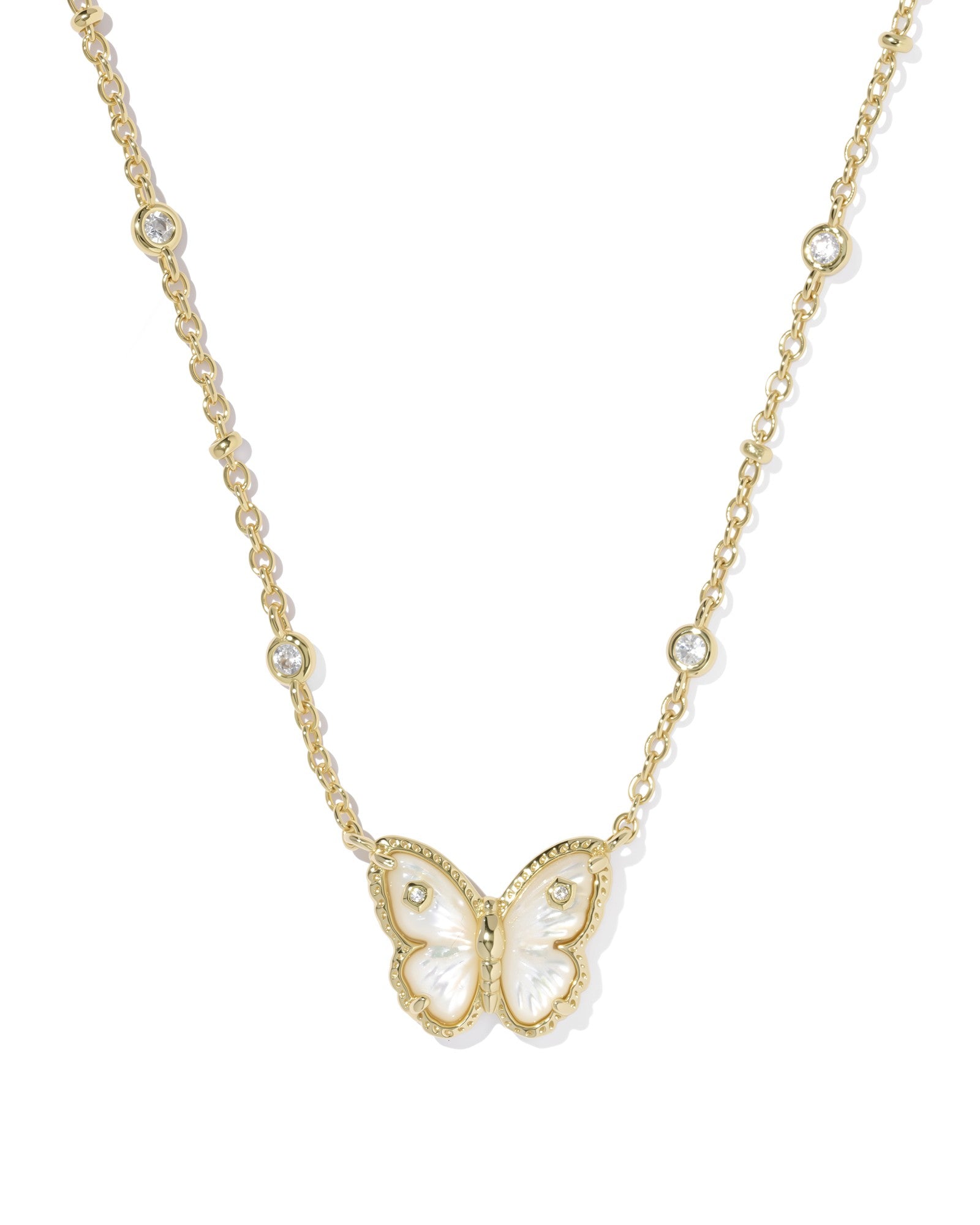 Cailey Butterfly Gold Short Pendant Necklace Mother of Pearl