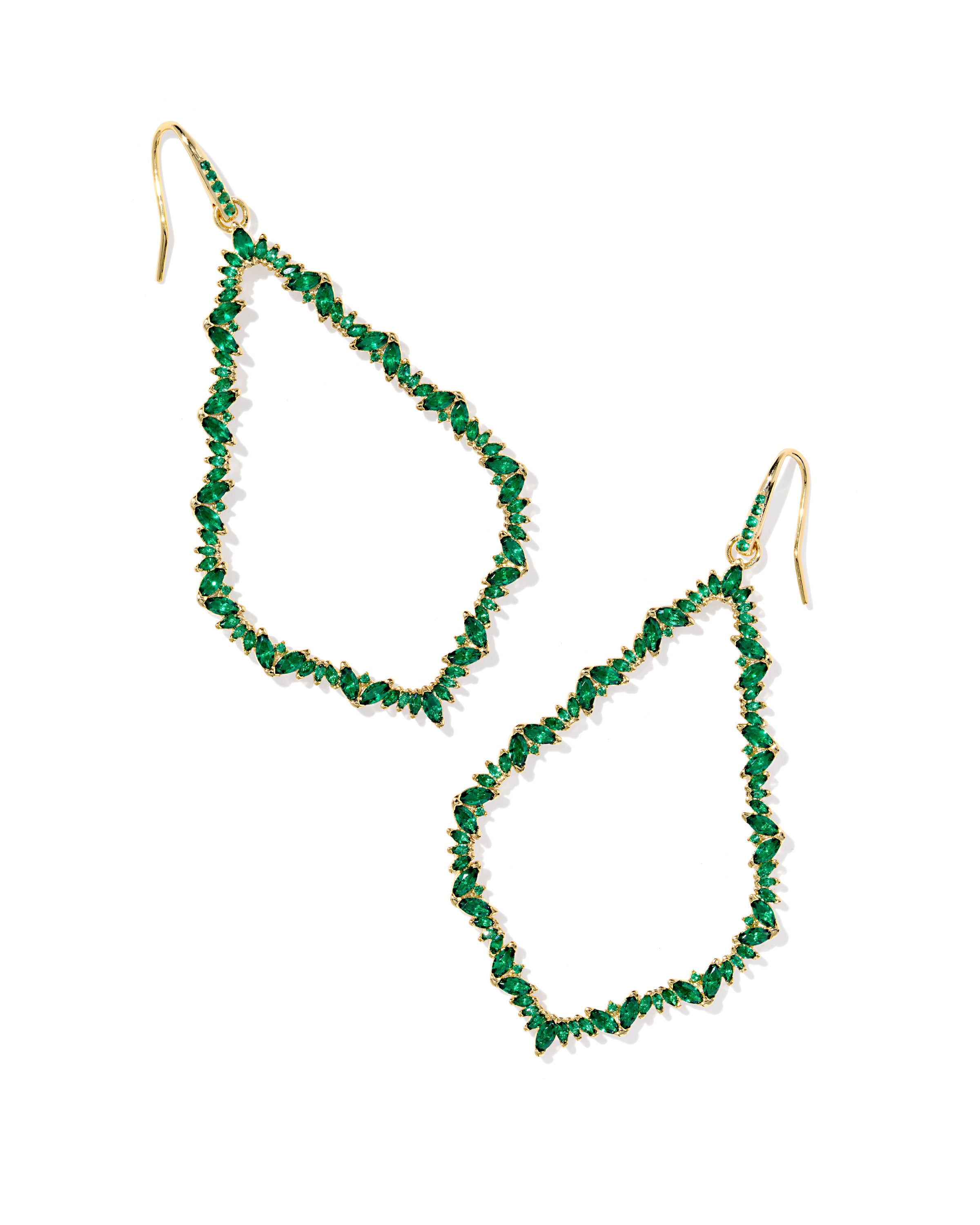 Sophee Crystal Open Frame Earring in Gold Green Crystal