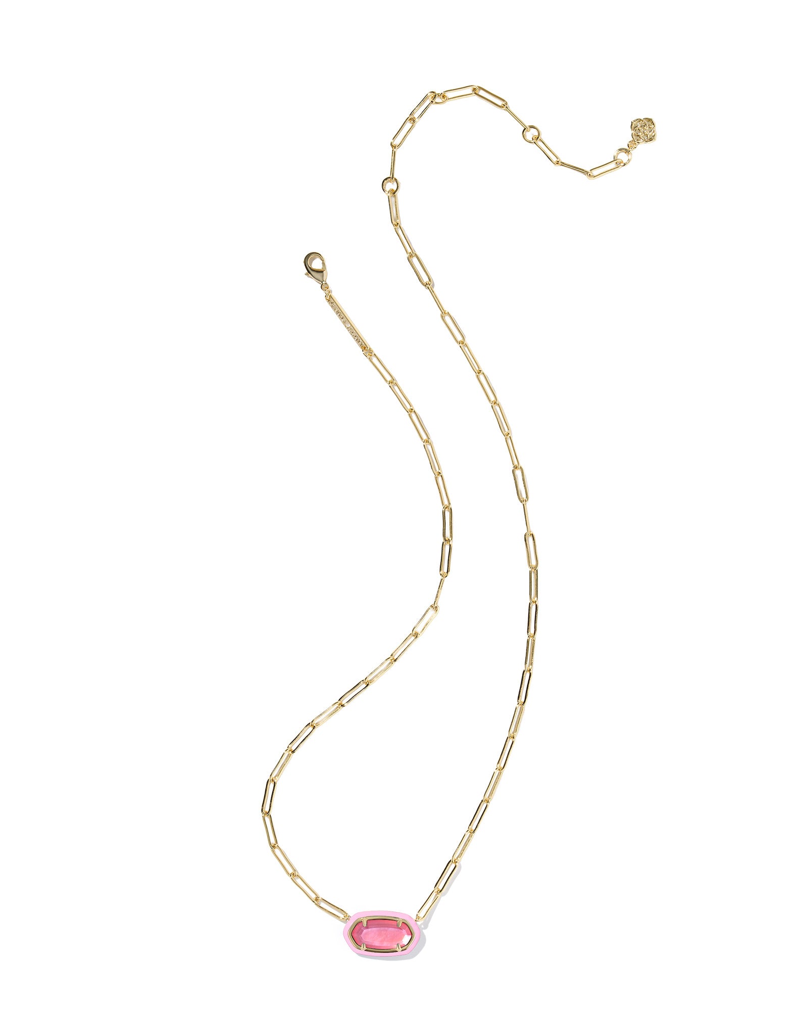 Elisa Enamel Frame Paperclip Necklace Gold Bright Pink Illusion