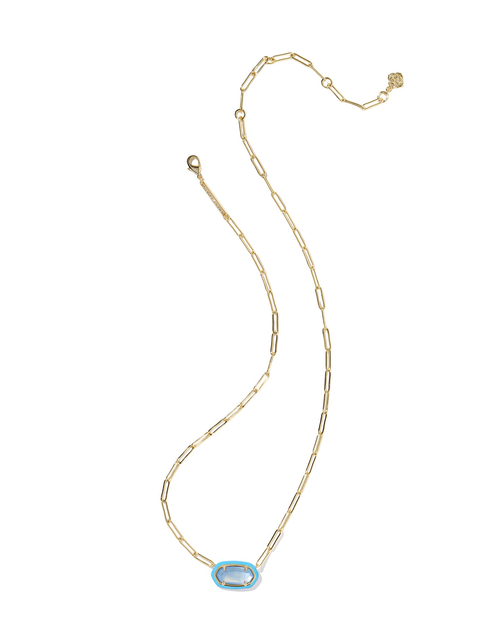 Elisa Enamel Frame Paperclip Necklace Gold Bright Periwinkle Illusion