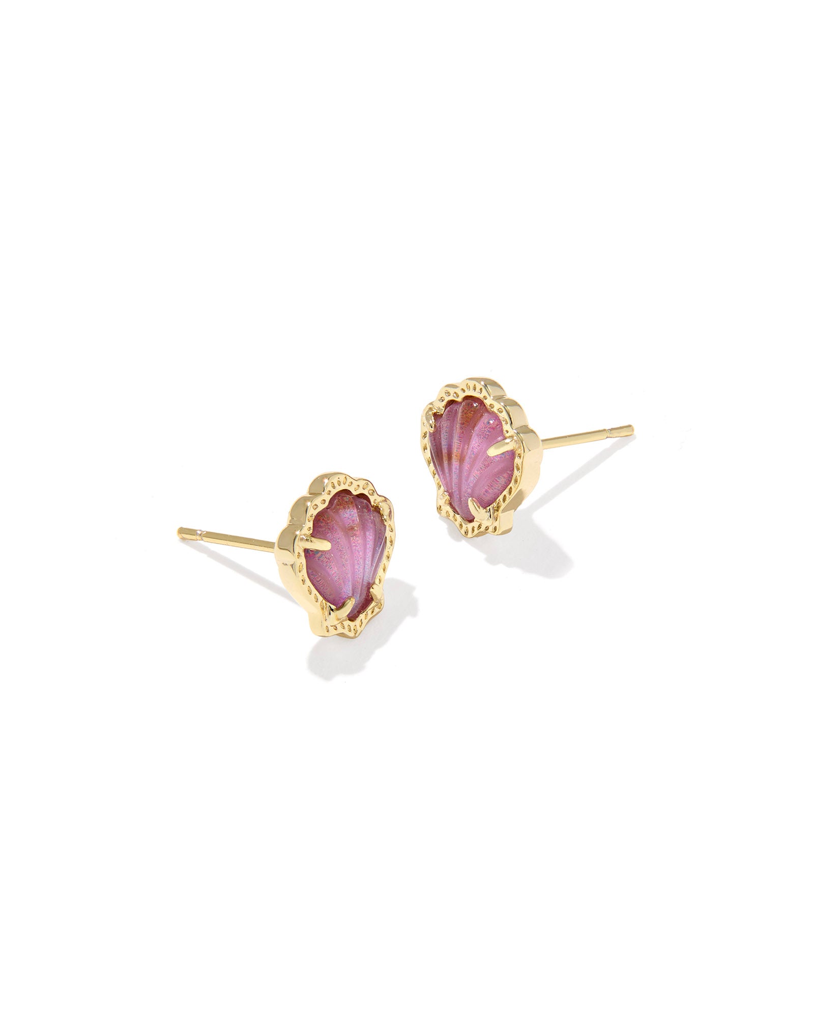 Brynne Shell Stud Earring in Gold Purple Iridescent Abalone Illusion
