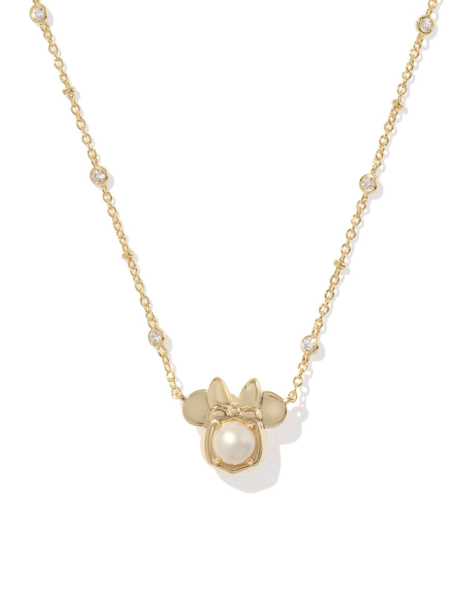 Minnie Mouse Pendant Necklace in Gold White Pearl