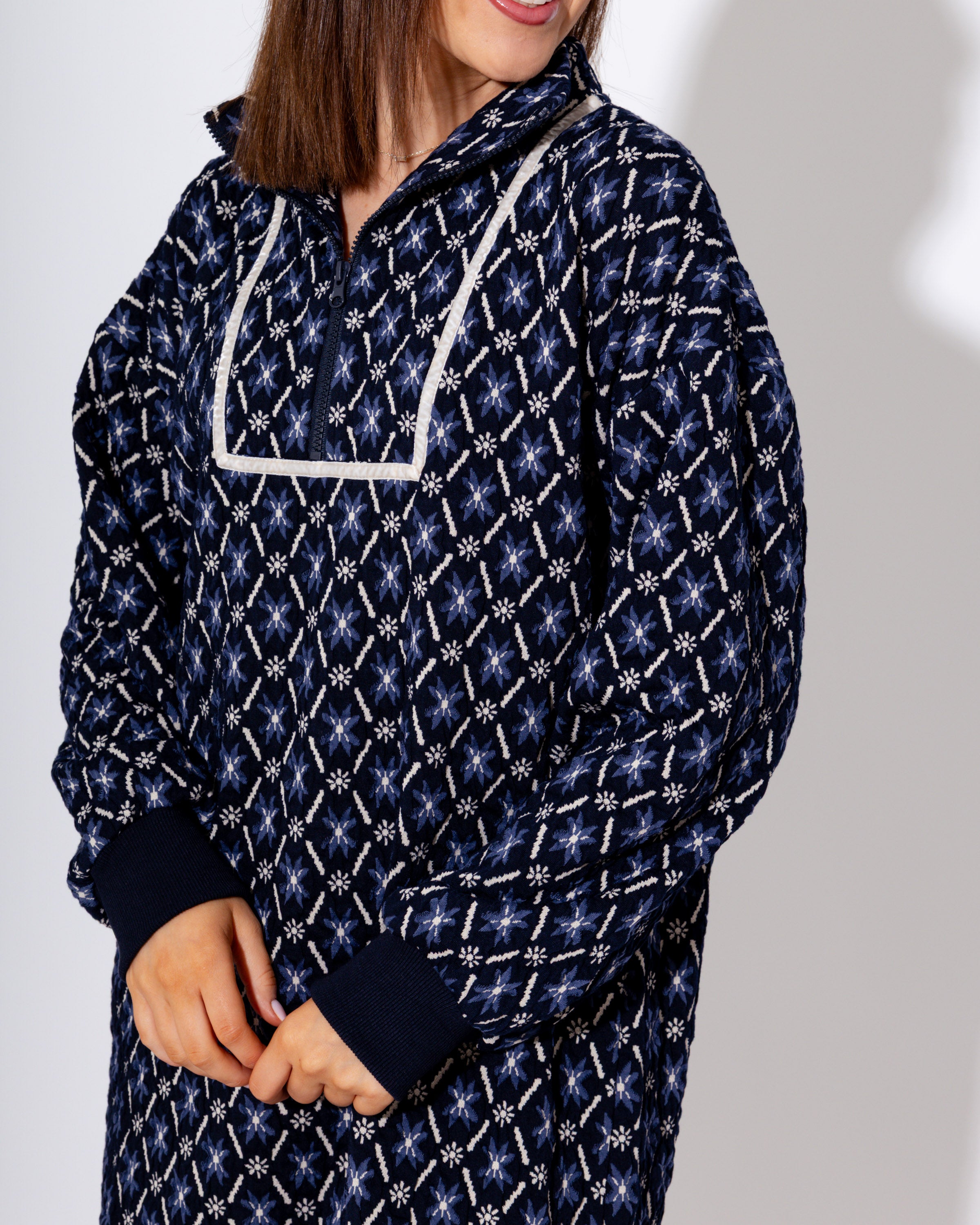 Jacquard Quarter Zip Mini Dress