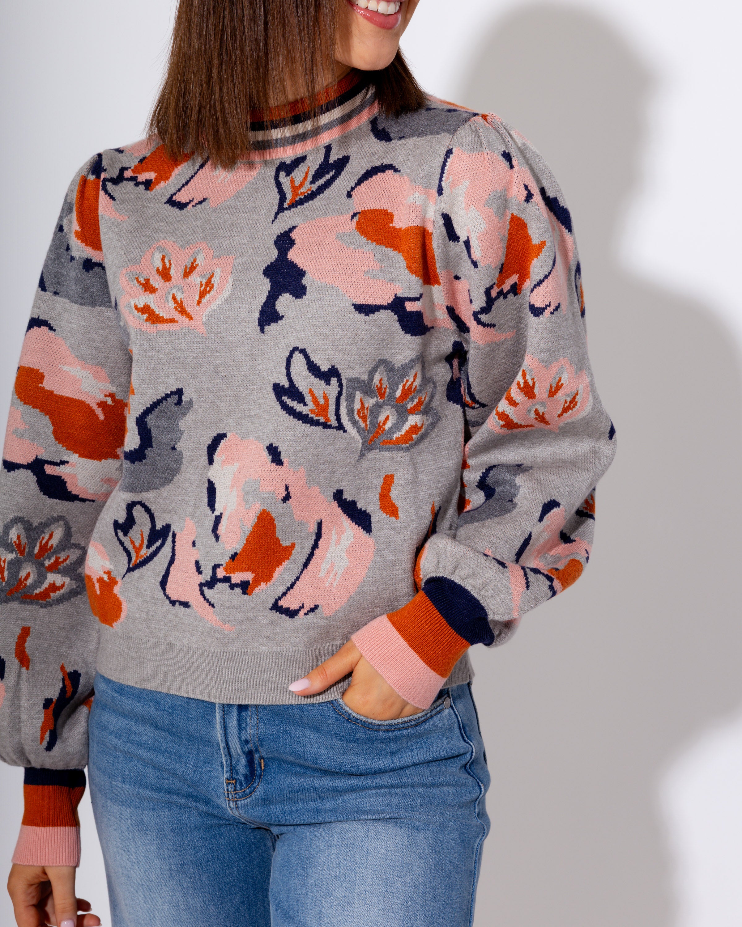 Abstract Floral Knit Sweater