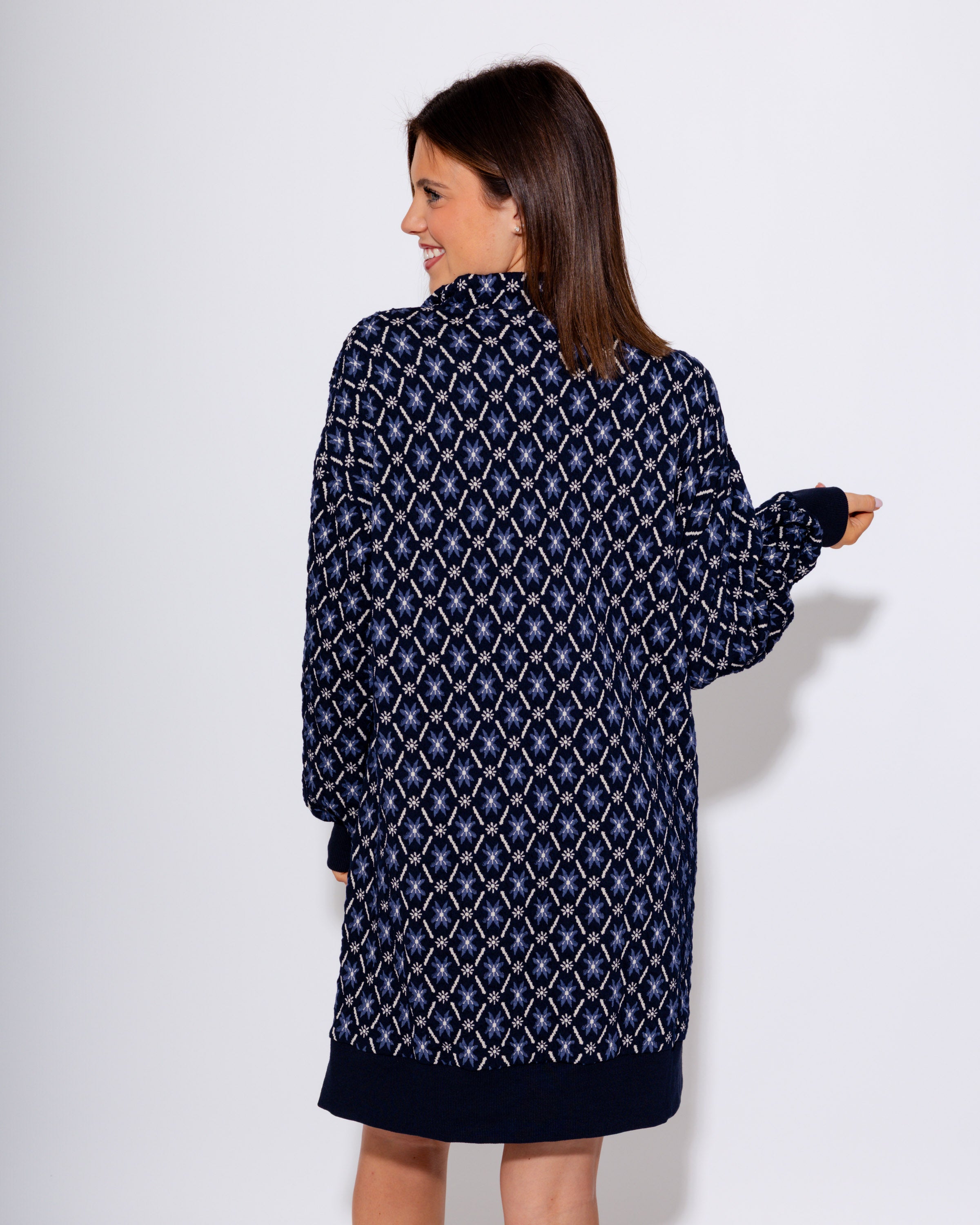 Jacquard Quarter Zip Mini Dress