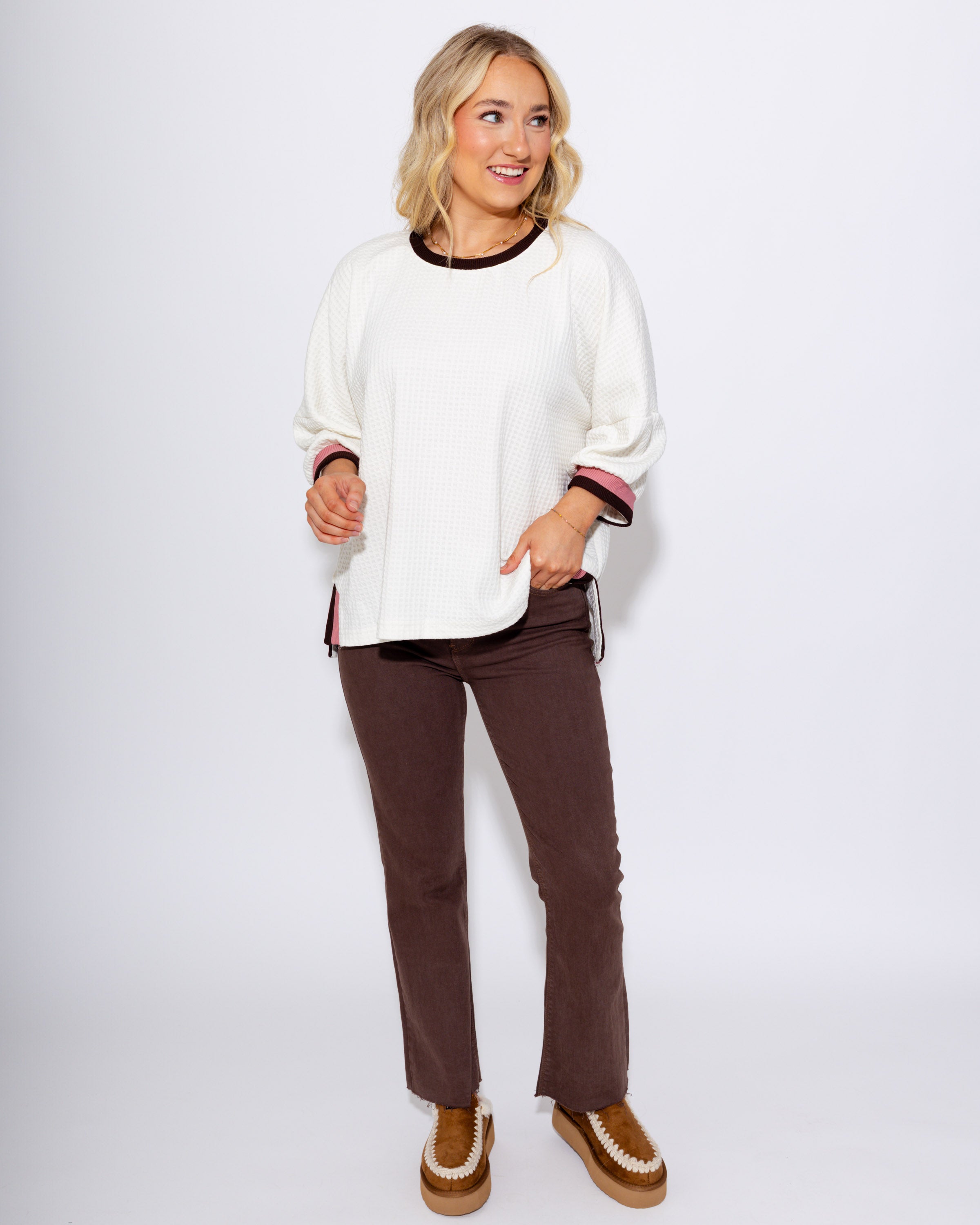 Waffle Knit Contrast Top