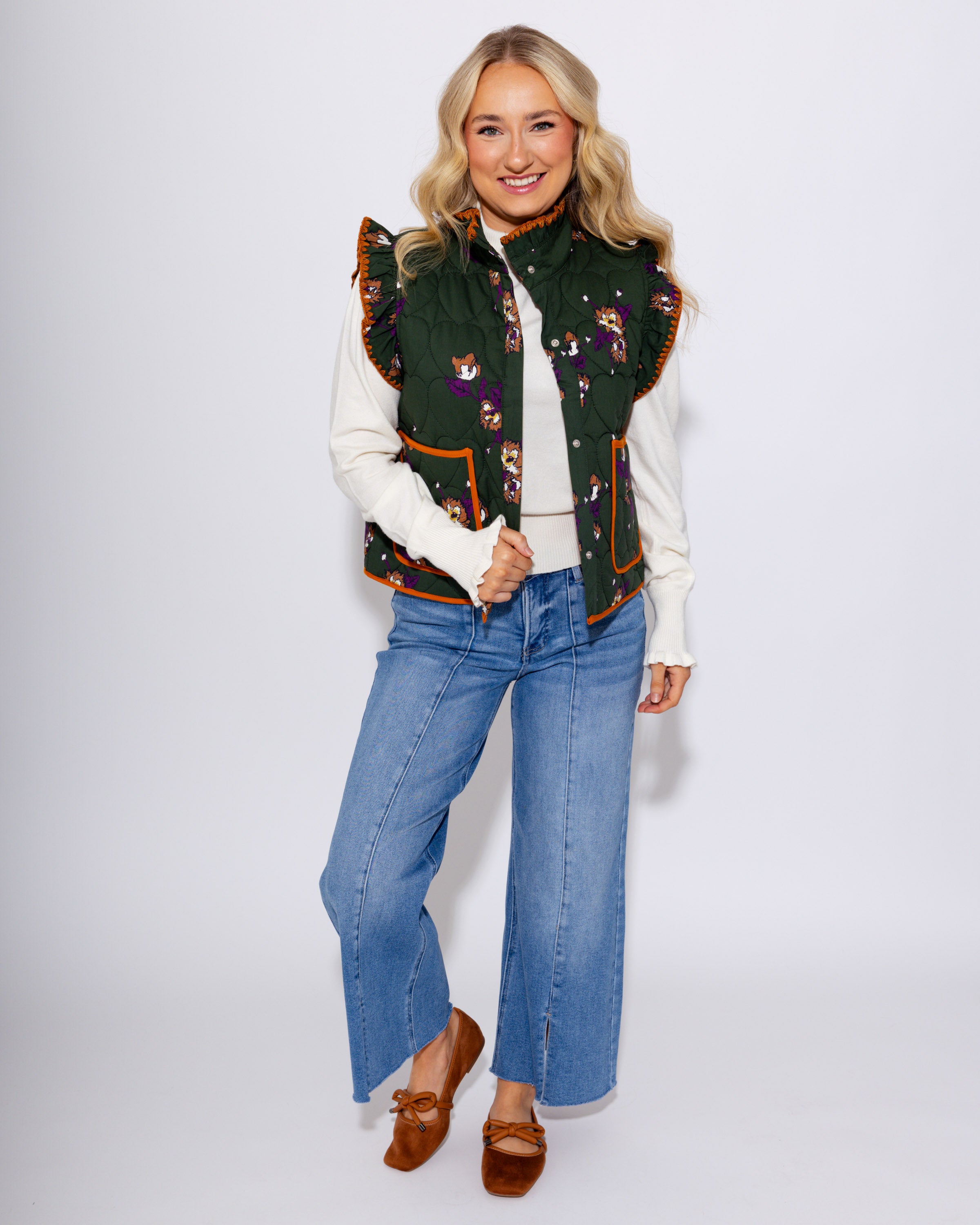 Ruffled Quilted Floral Vest