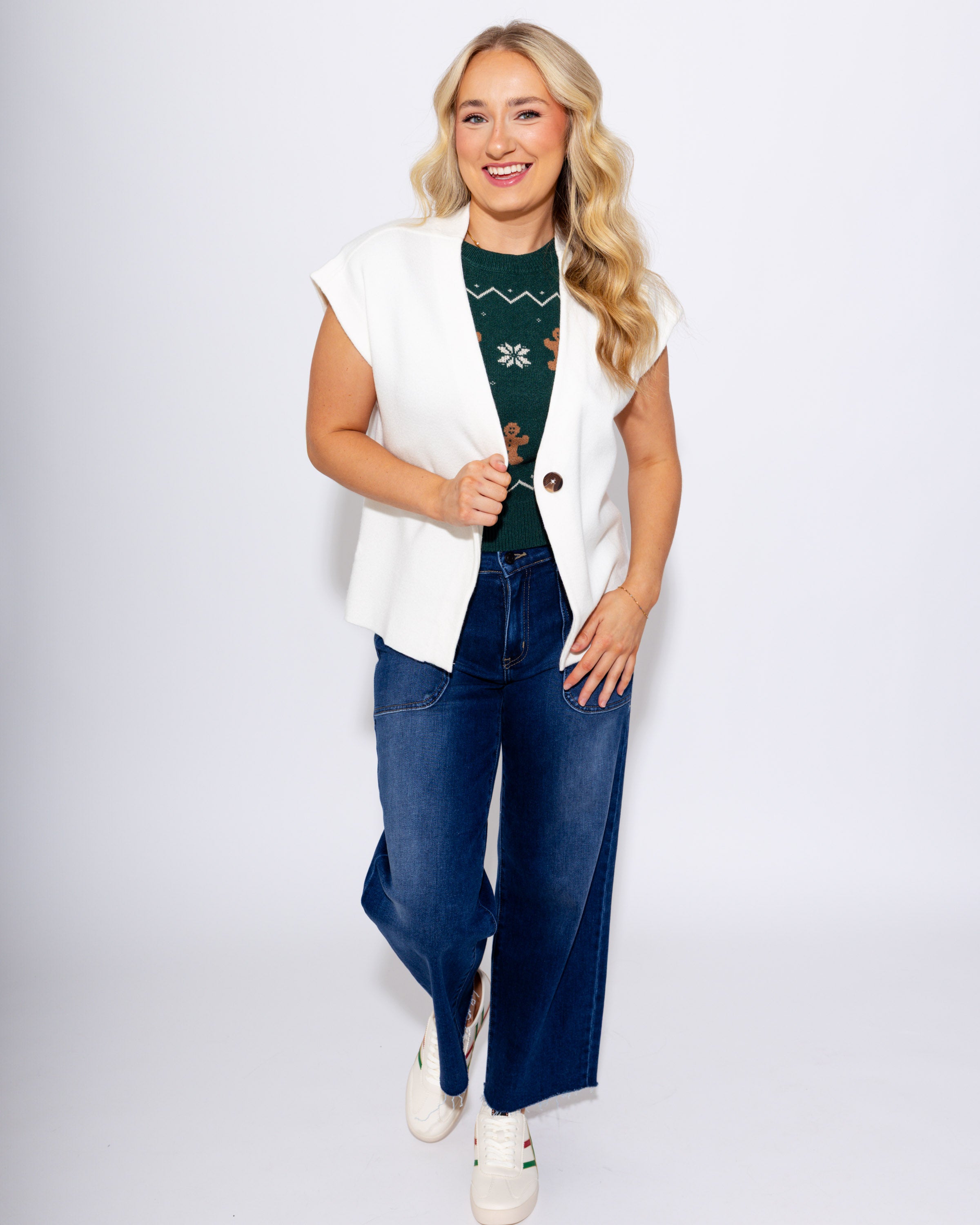 Oversized Single Button Sweater Vest