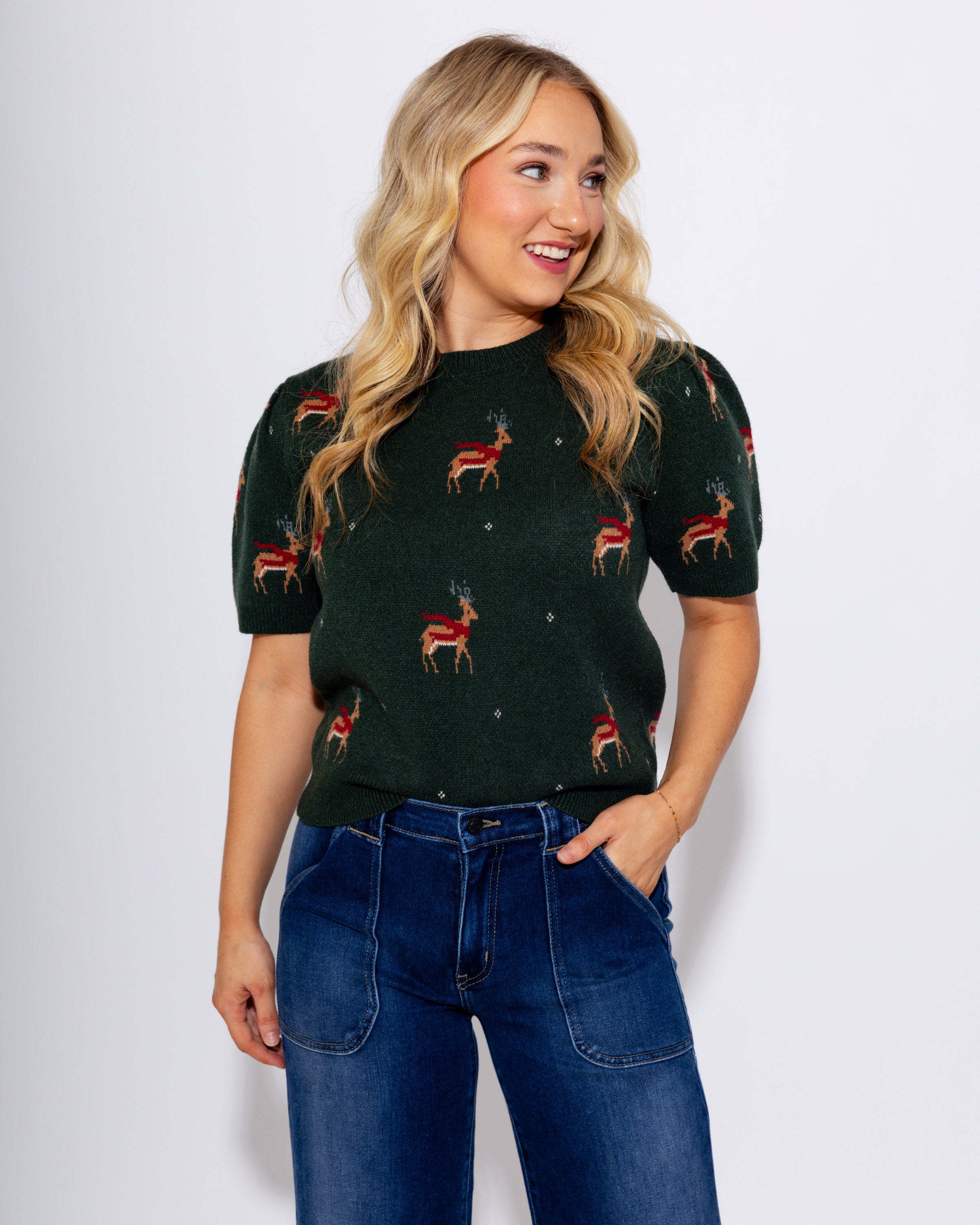 Puff Sleeve Reindeer Top