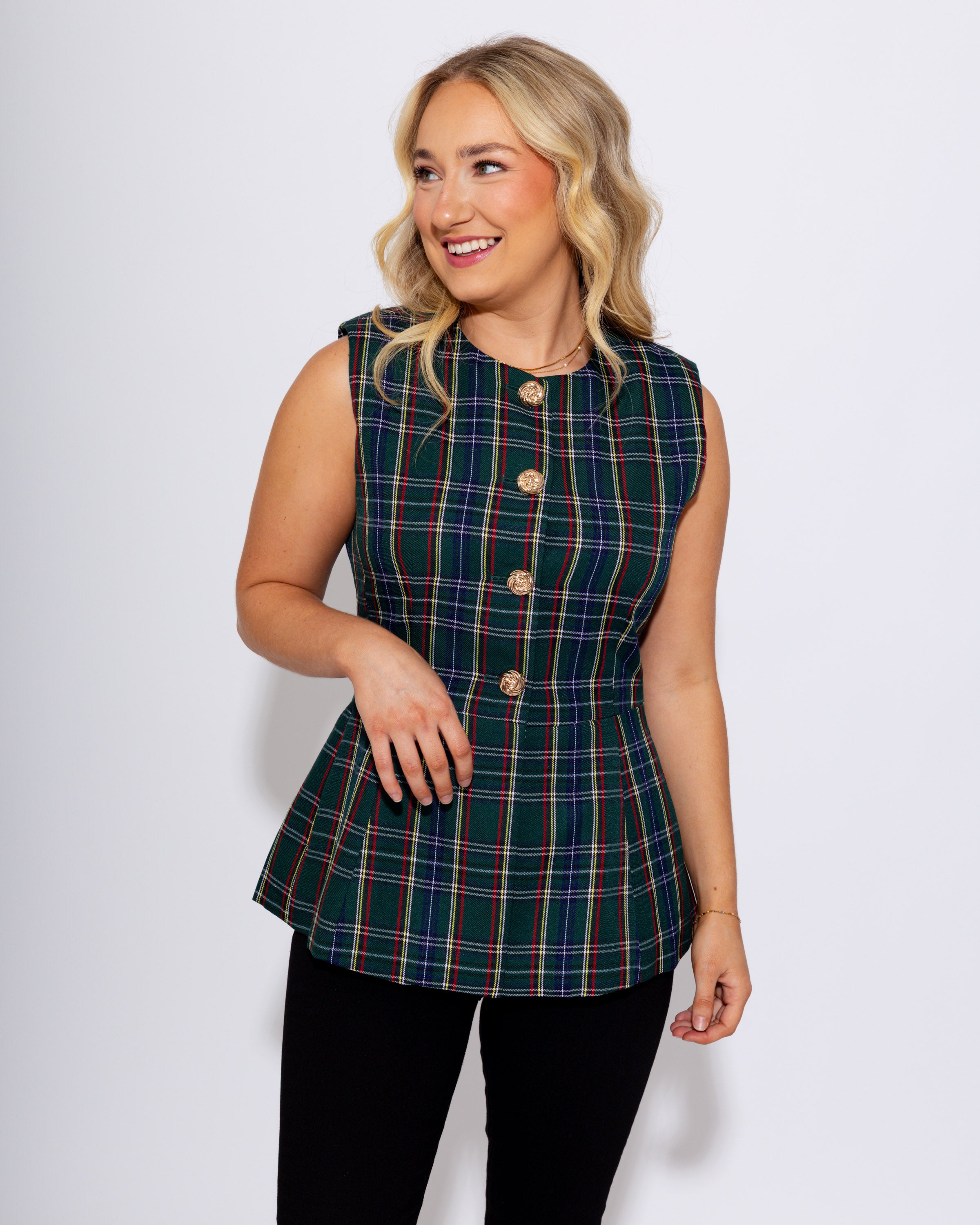 Tailored Tartan Vest in Green