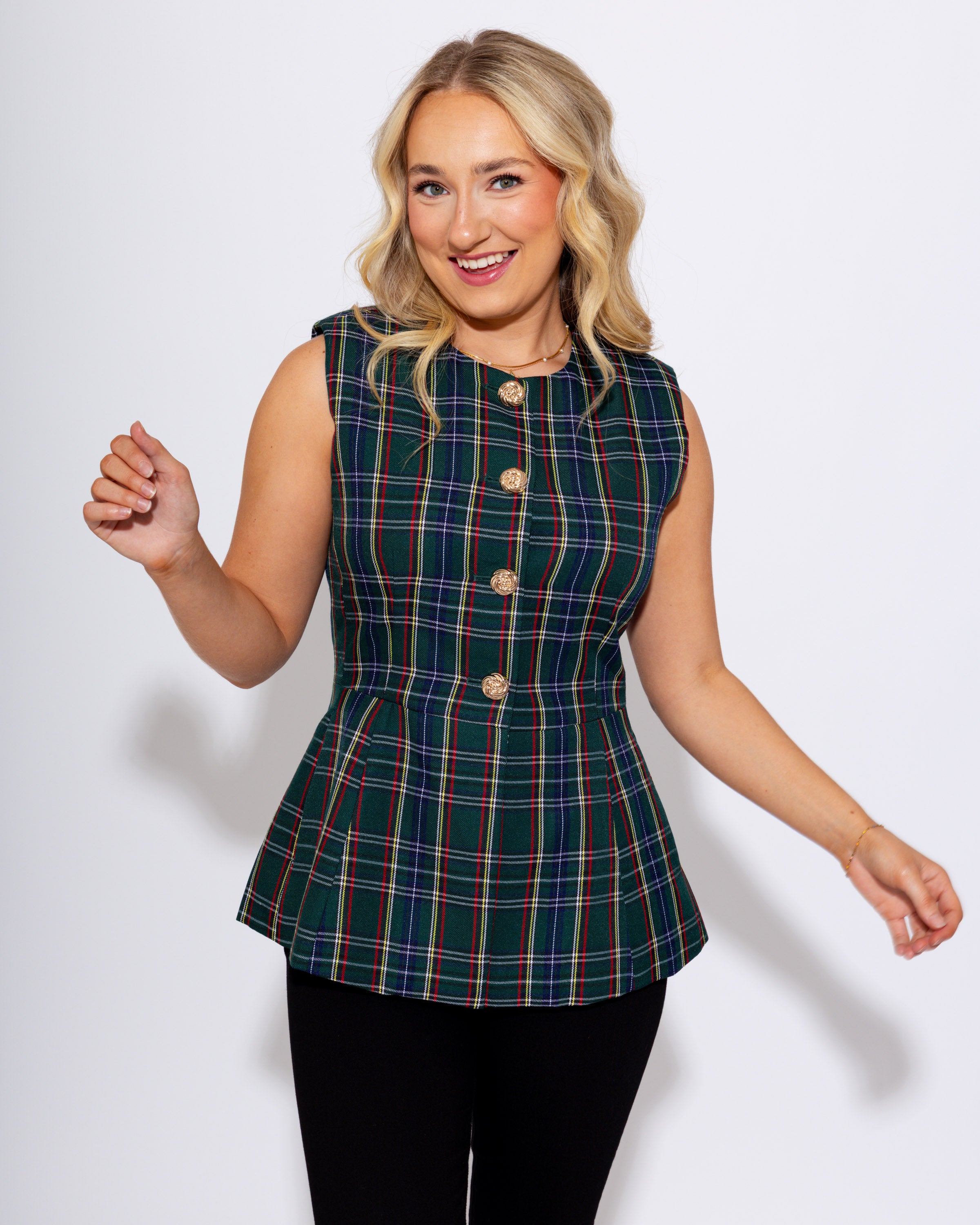 Tailored Tartan Vest in Green