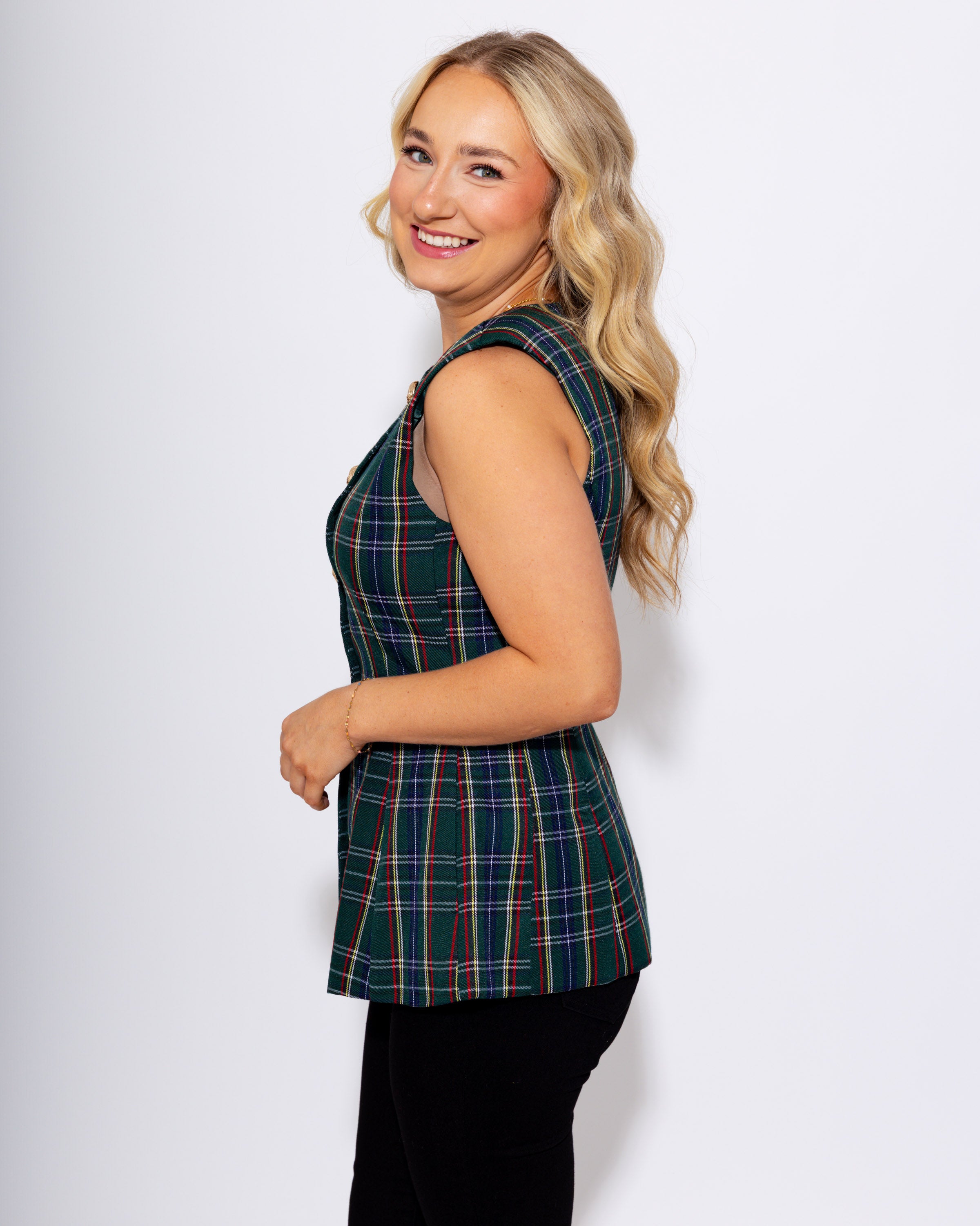 Tailored Tartan Vest in Green