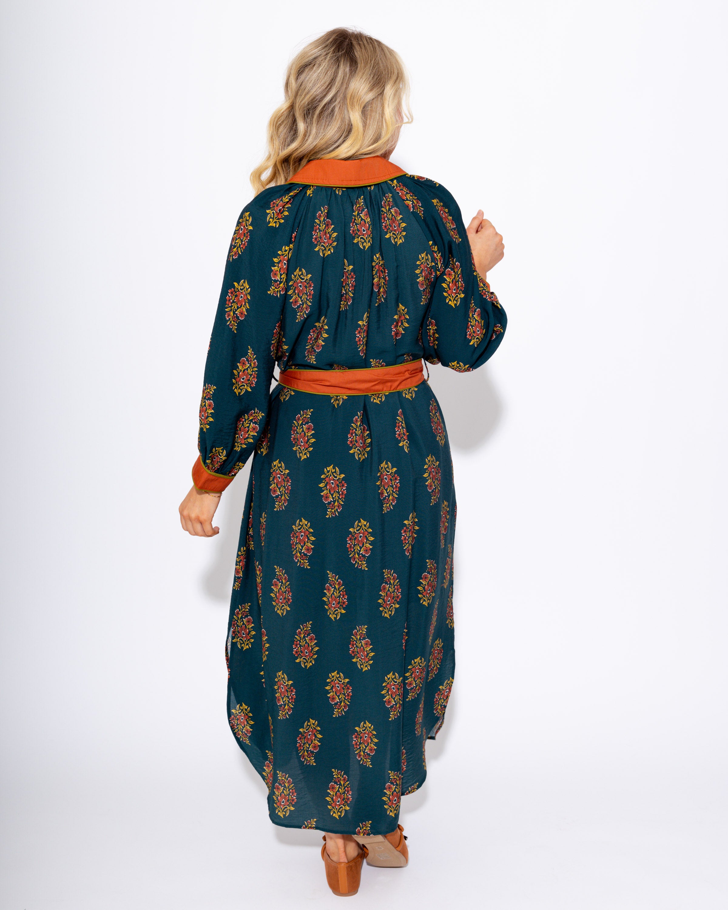Garden Charm Contrast Trim Midi Dress