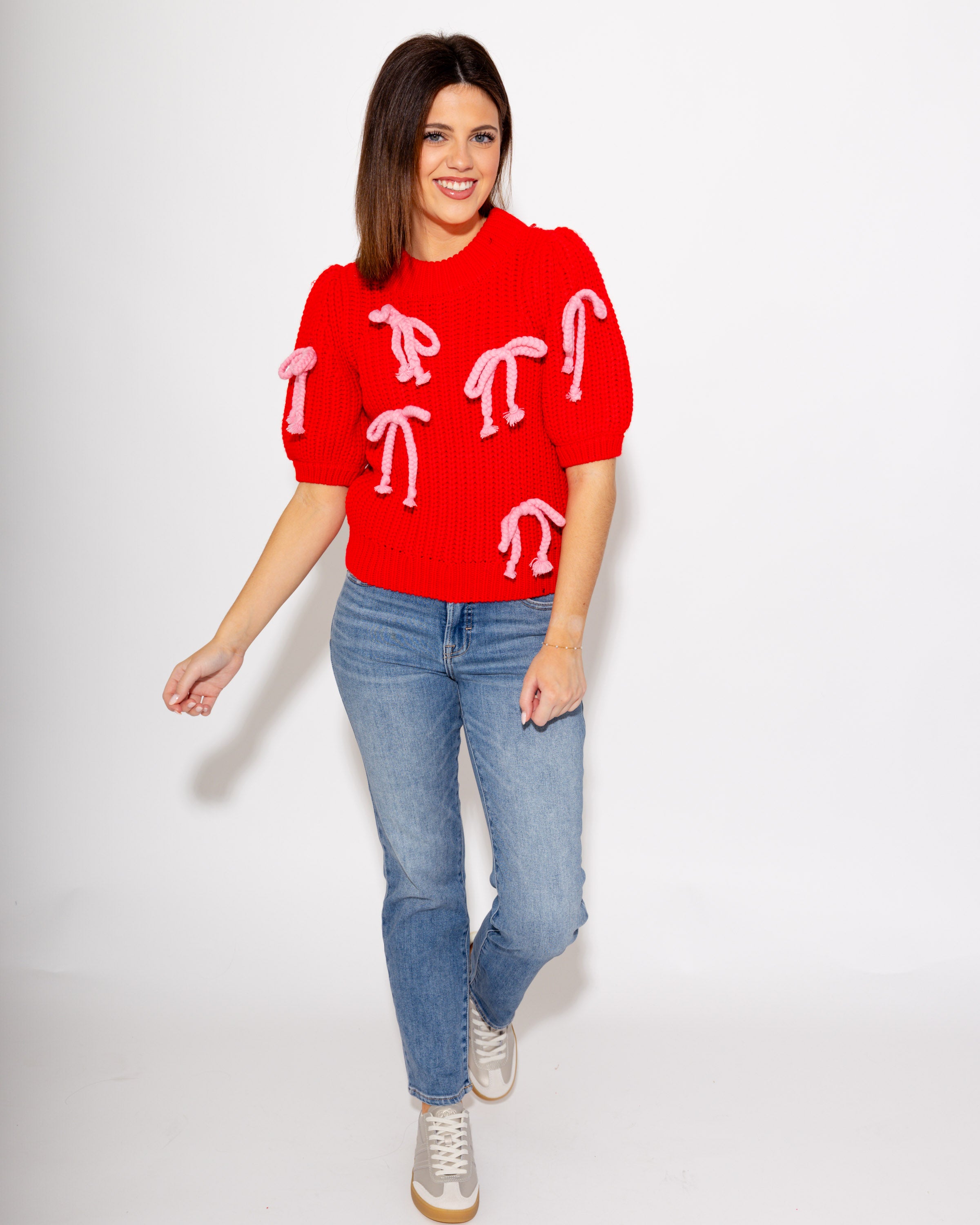 Red Bow Knit Top