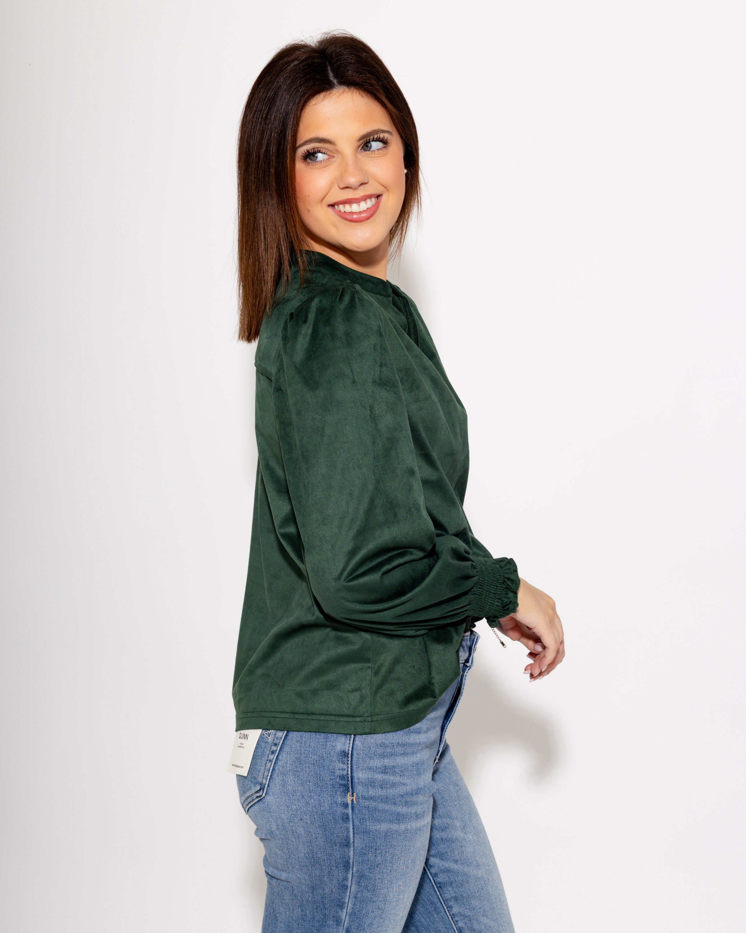 Ivy Jane | Long Sleeve Suede Top in Hunter