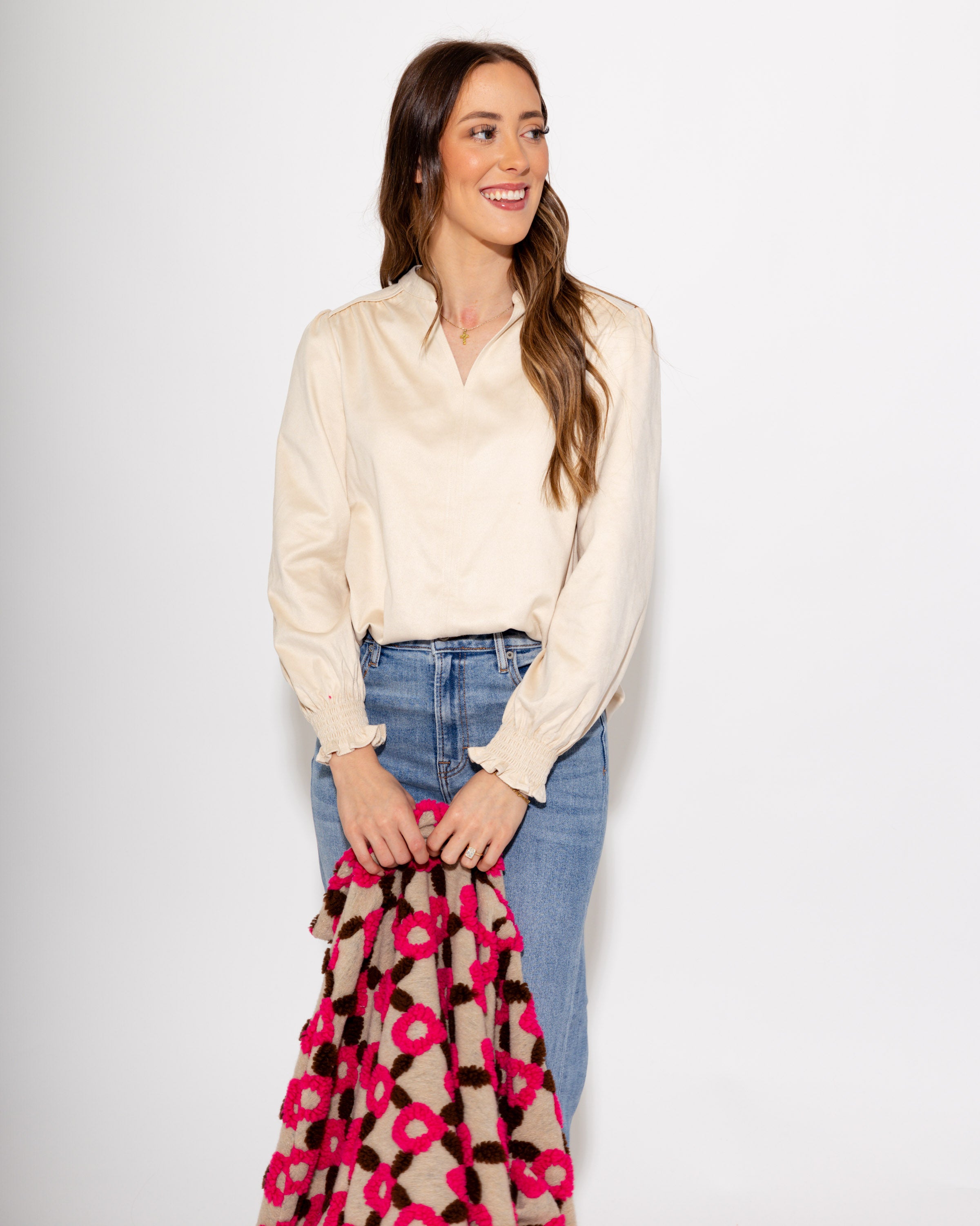 Ivy Jane | Long Sleeve Suede Top in Ivory