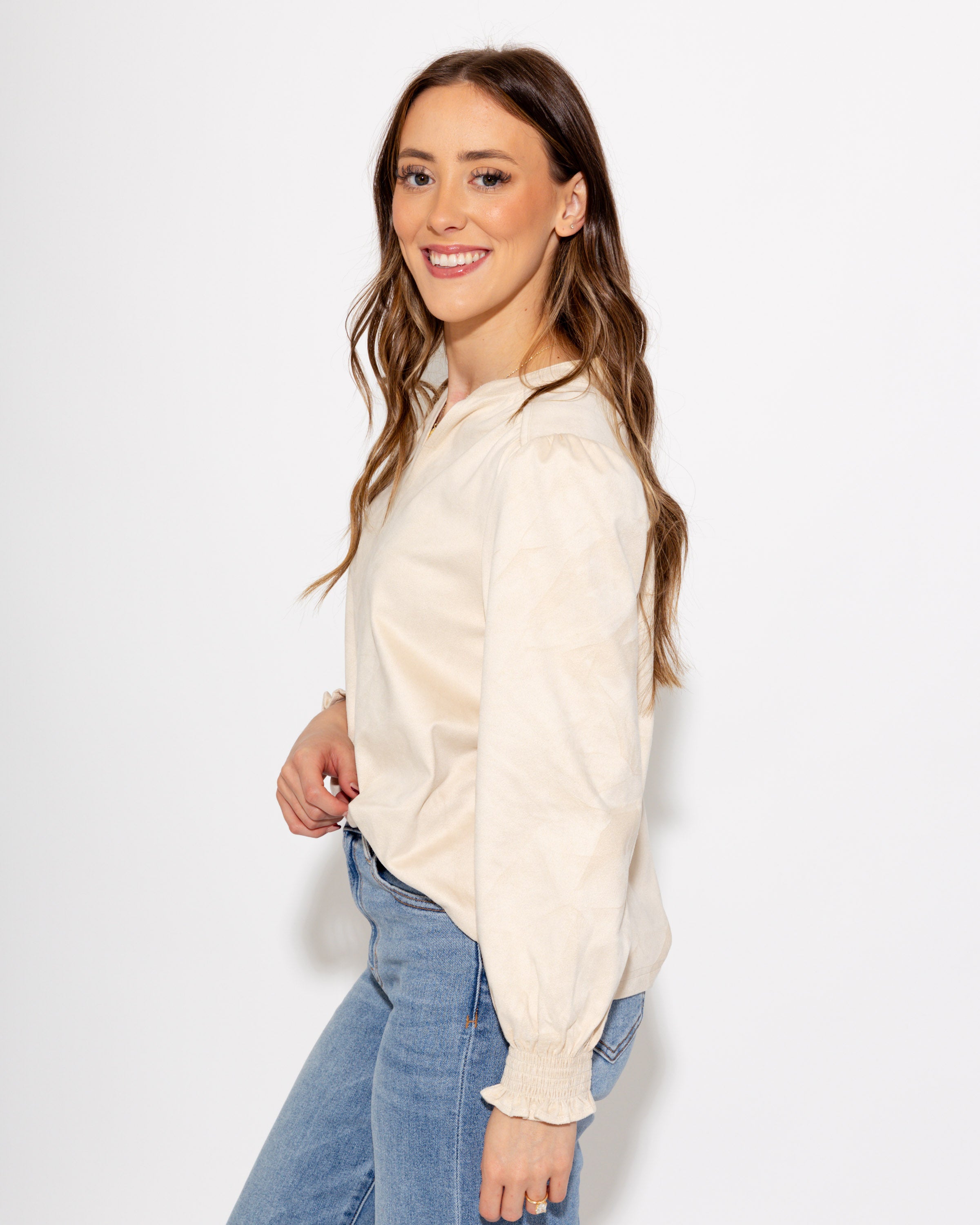 Ivy Jane | Long Sleeve Suede Top in Ivory