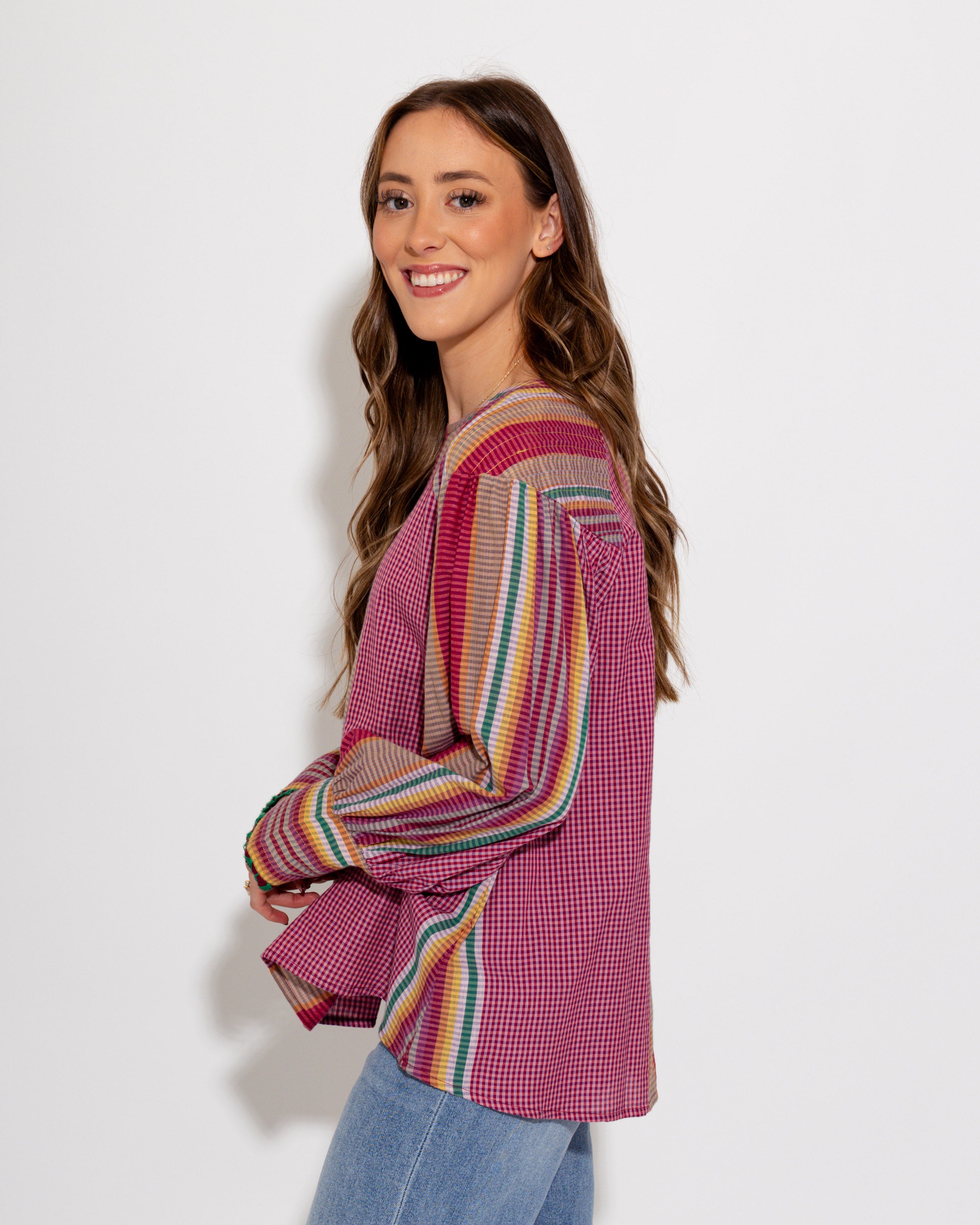 Multi Color Long Sleeve Top with Detailed Cuffs
