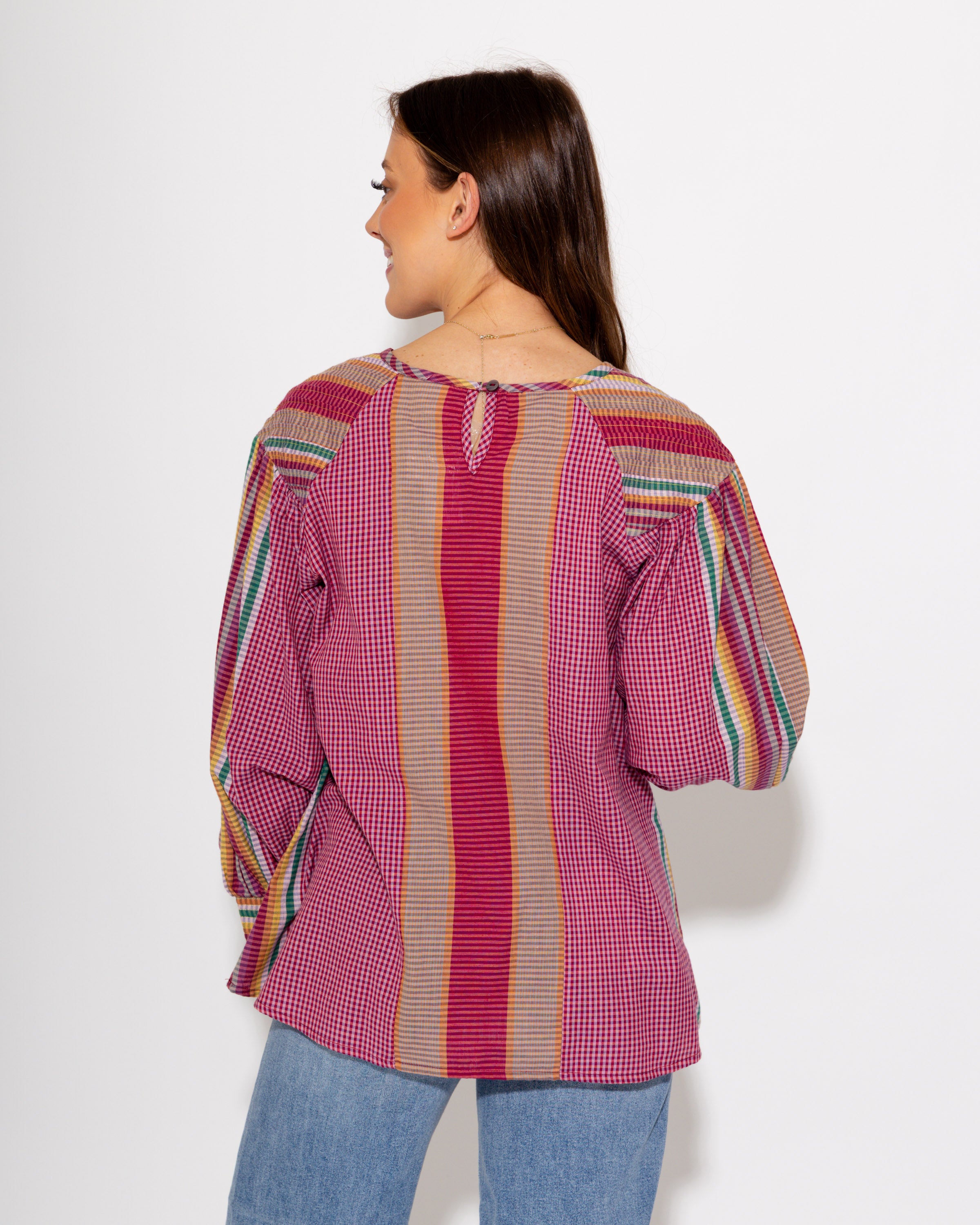 Multi Color Long Sleeve Top with Detailed Cuffs