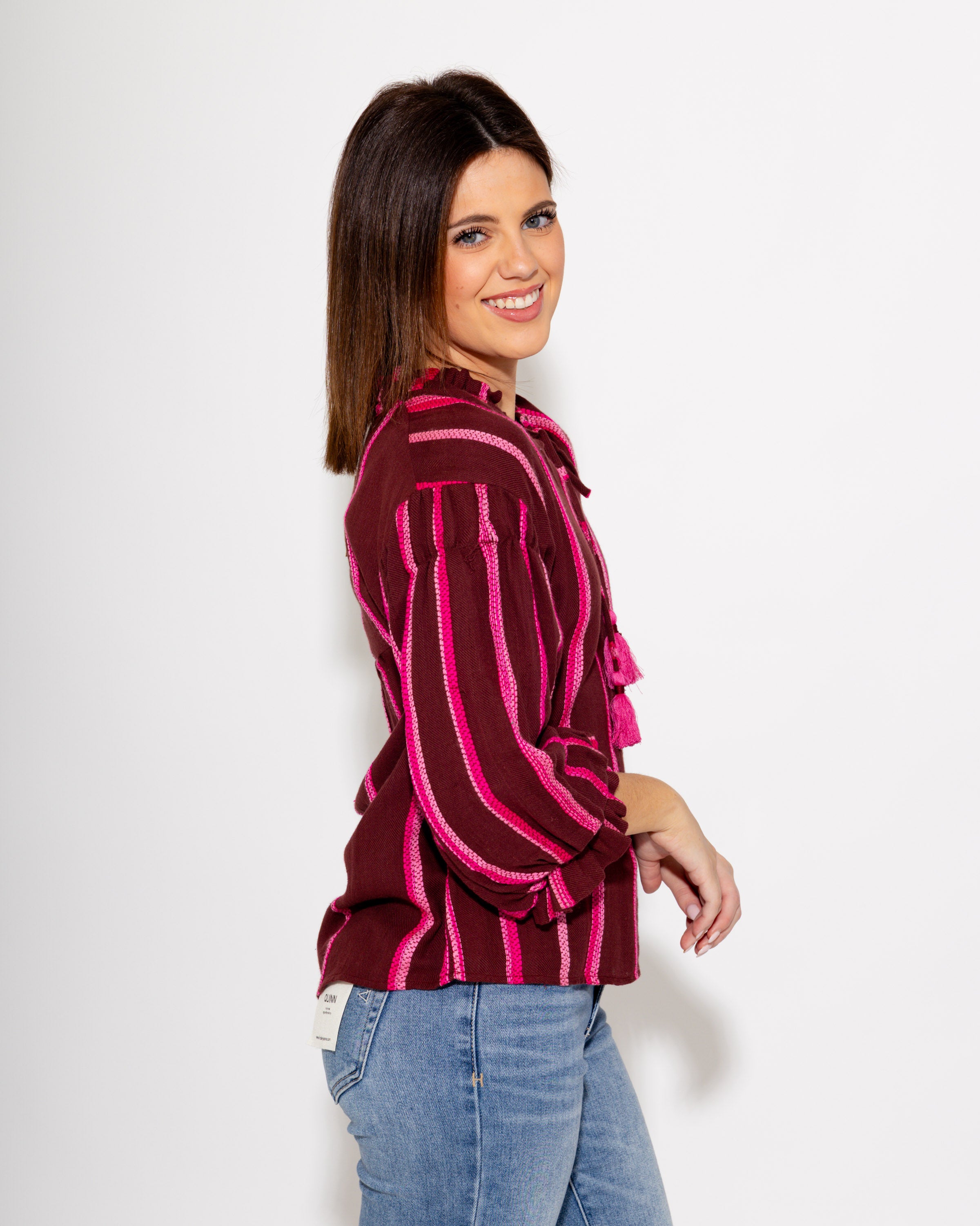 Balloon Sleeve Stripe Top in Wine