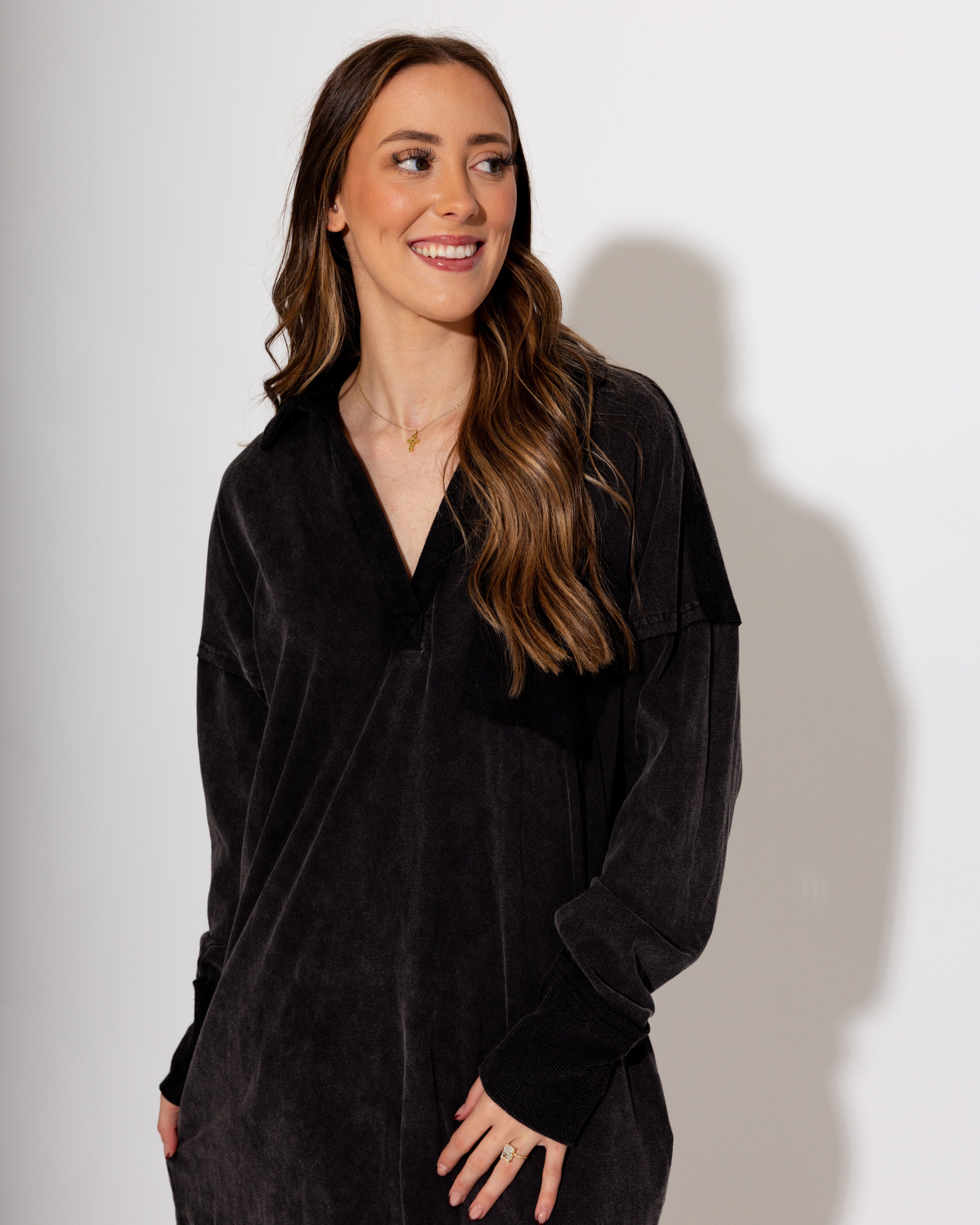 Mineral Washed Casual Midi Dress