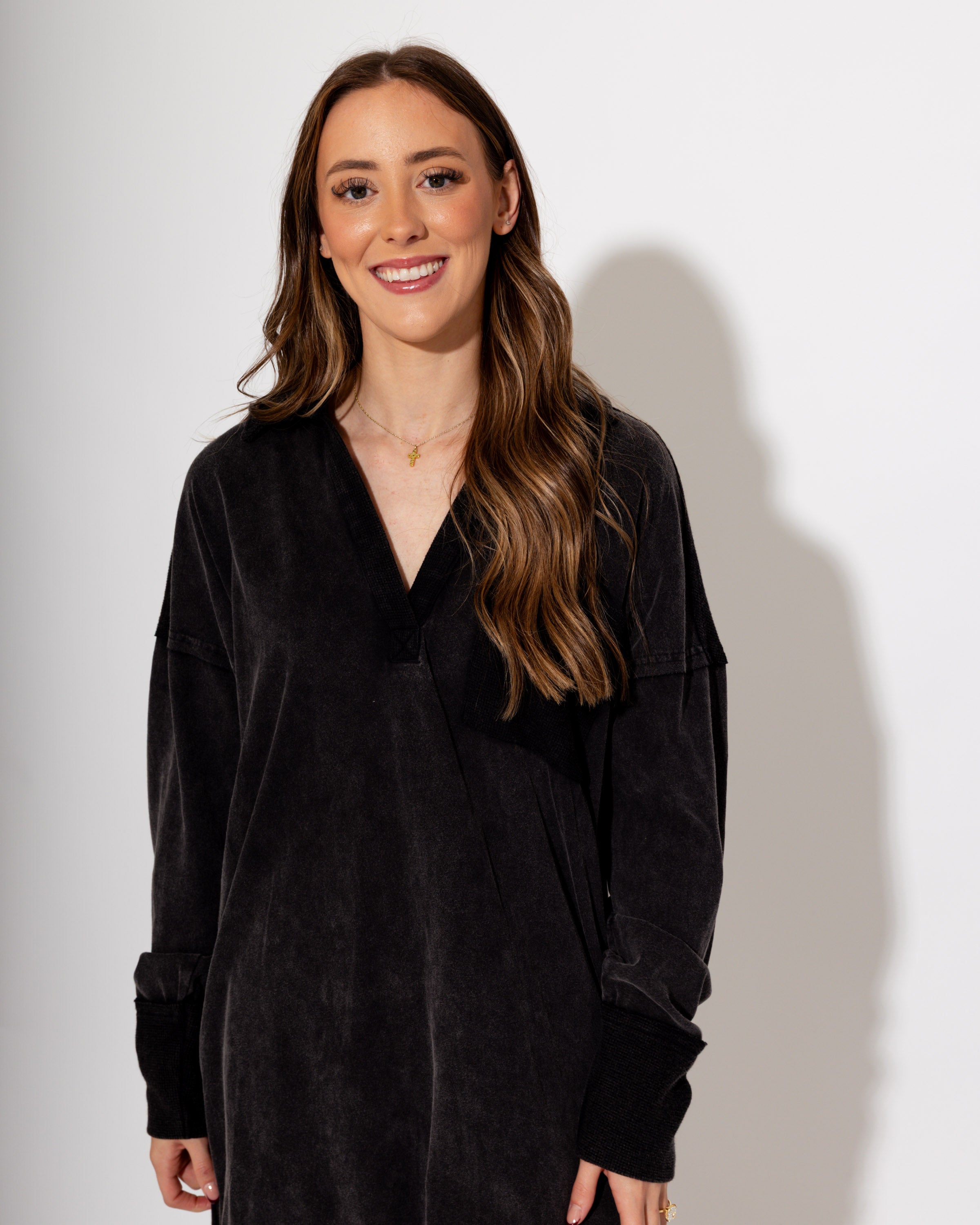 Mineral Washed Casual Midi Dress