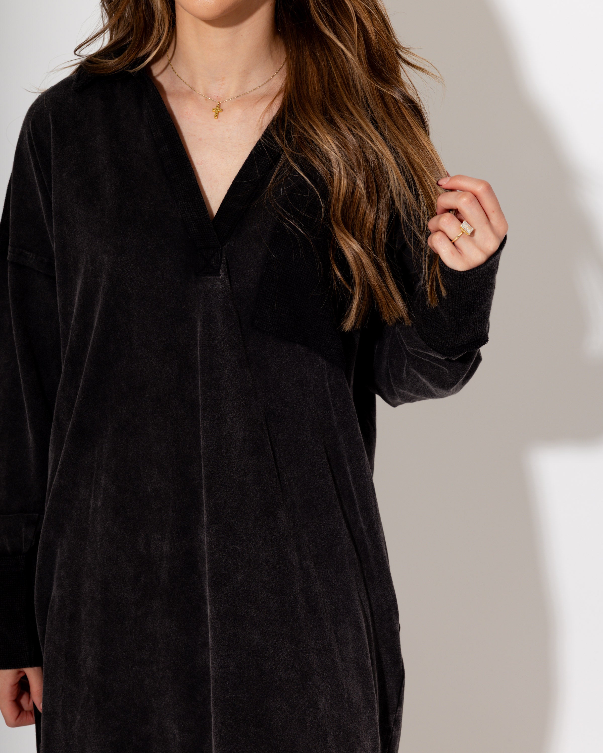 Mineral Washed Casual Midi Dress