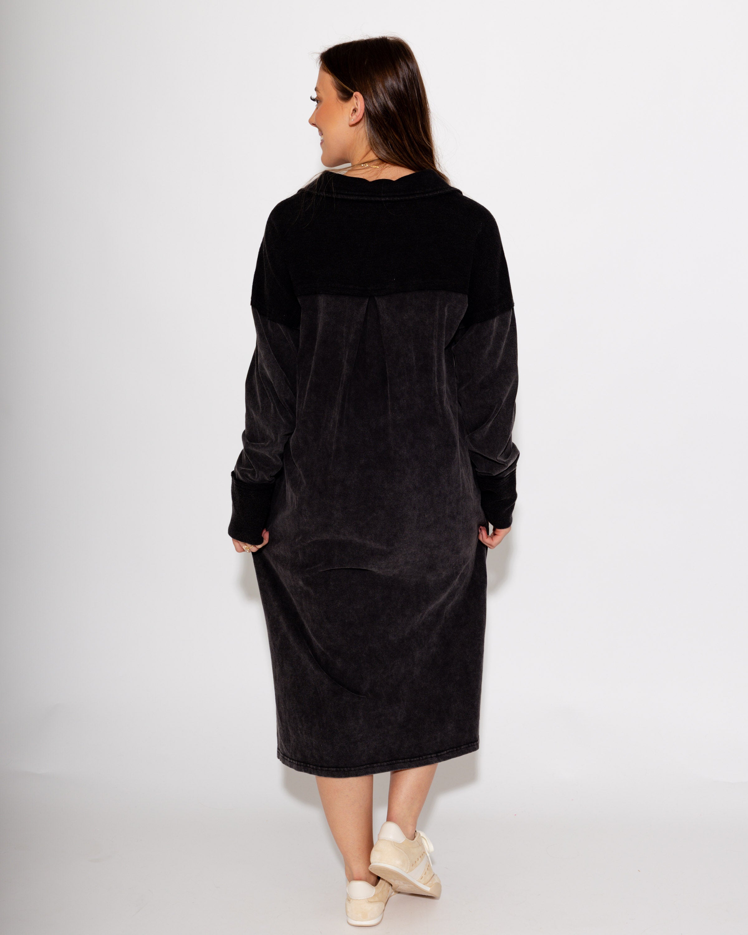 Mineral Washed Casual Midi Dress