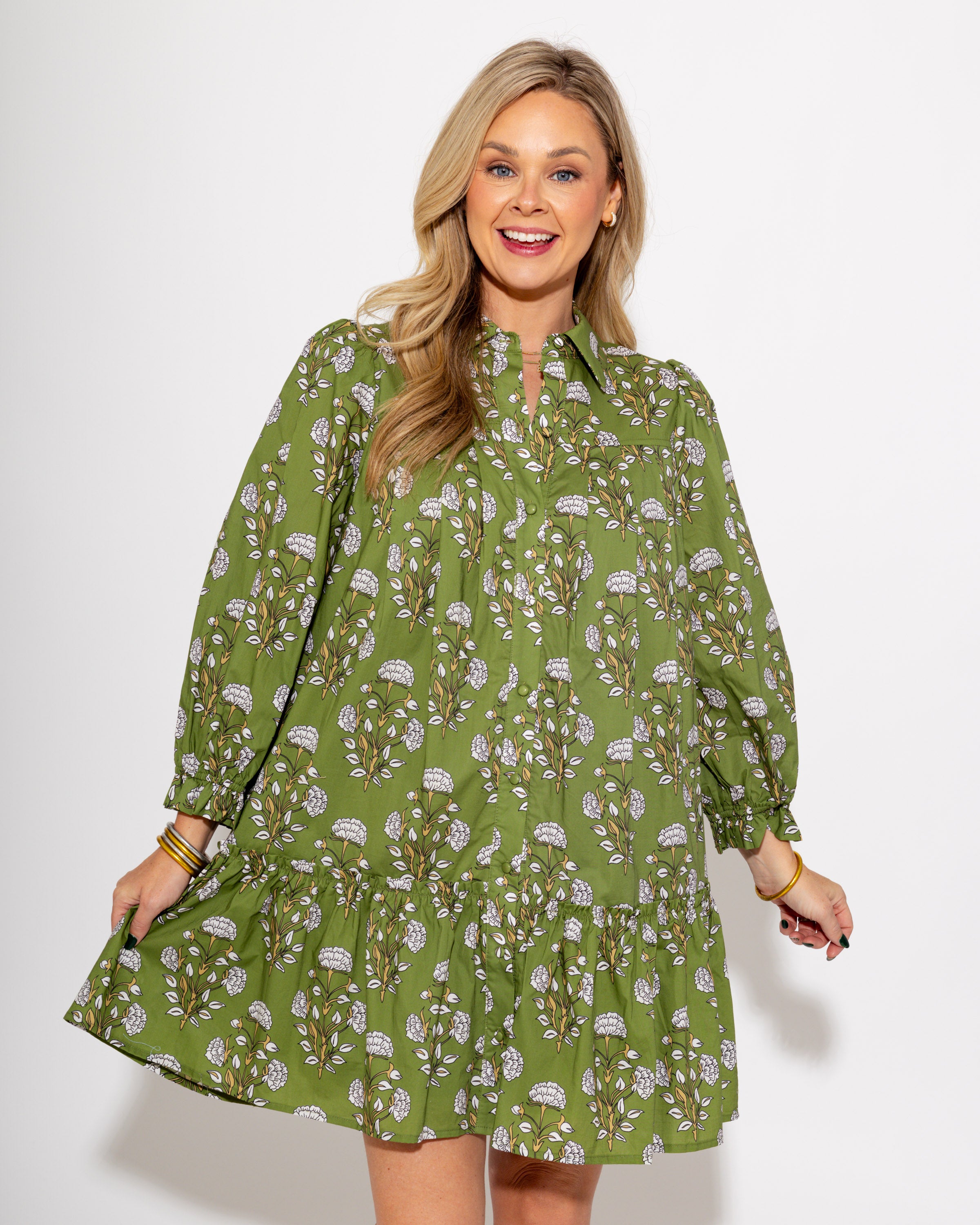 Olive Bloom Button Down Dress