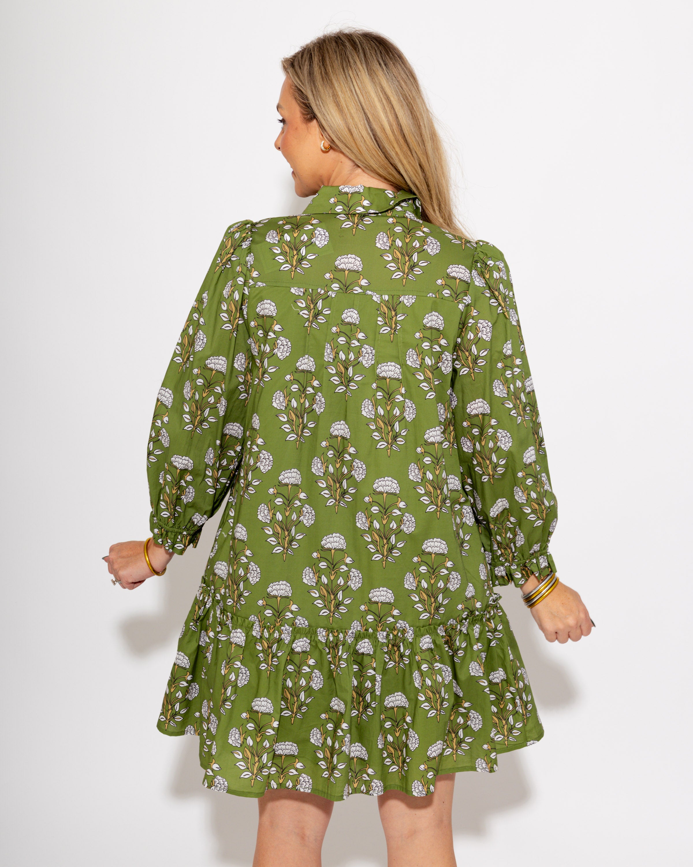 Olive Bloom Button Down Dress