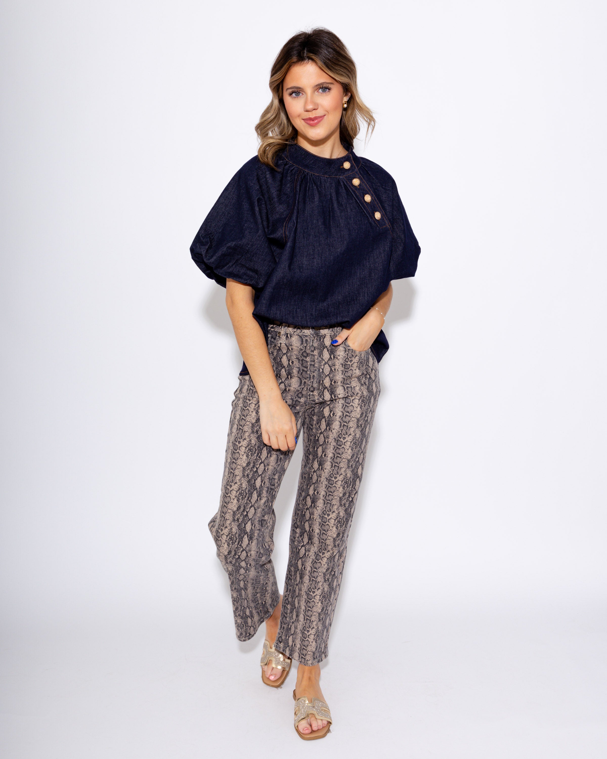 Diagonal Button Accent Top