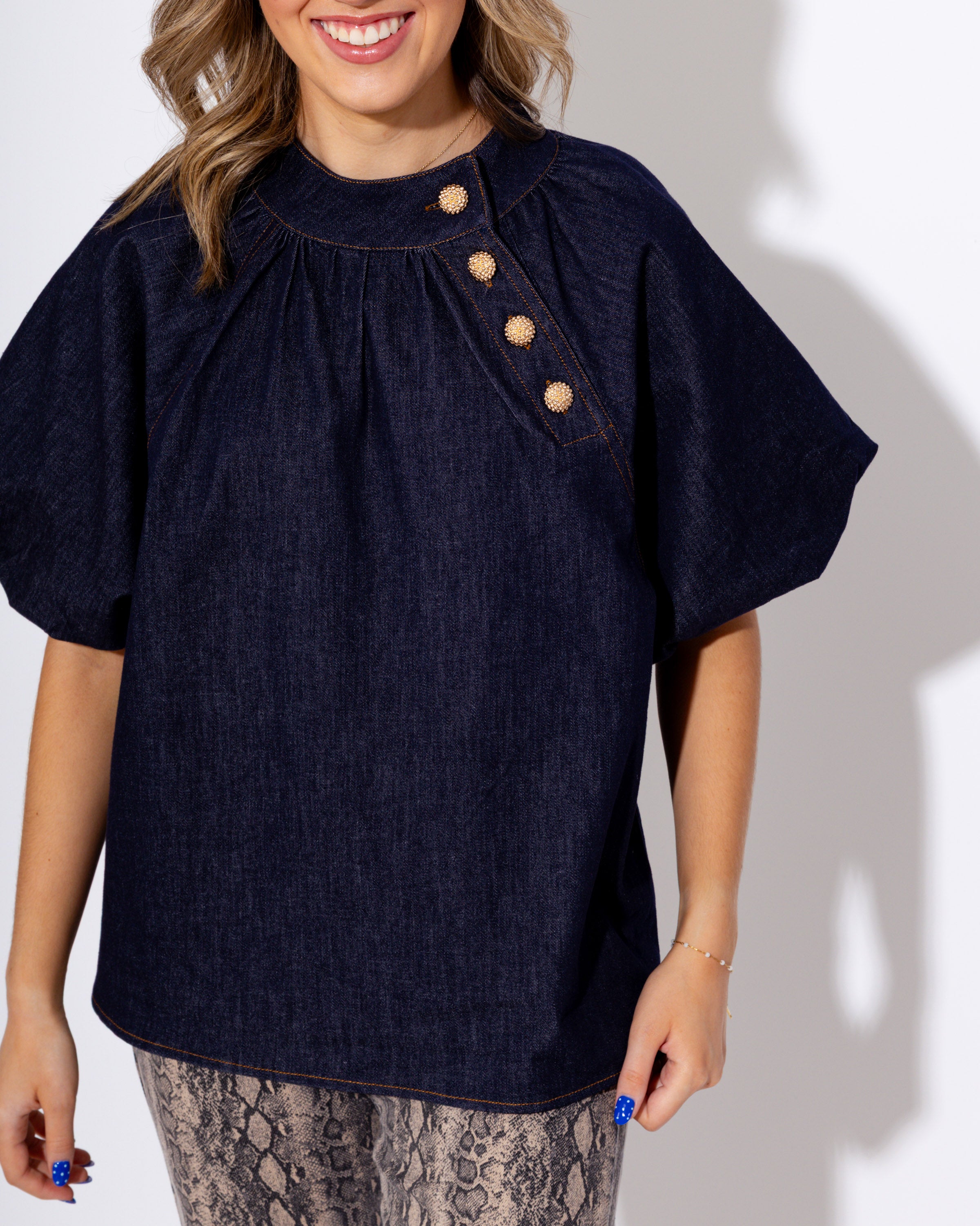 Diagonal Button Accent Top
