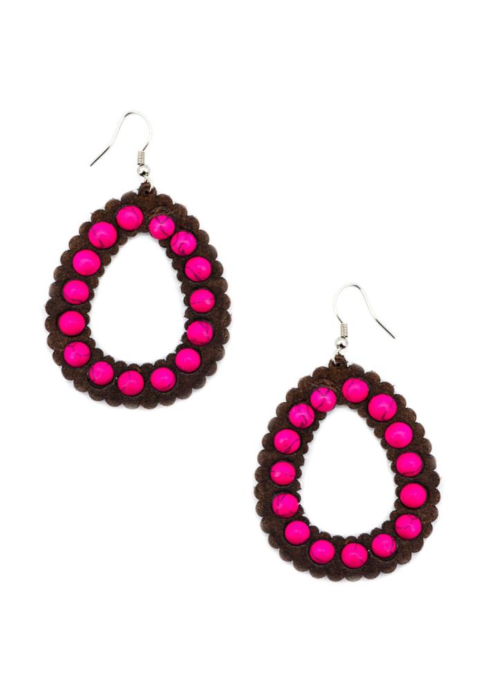 Pink Bead Western Drop Earring
