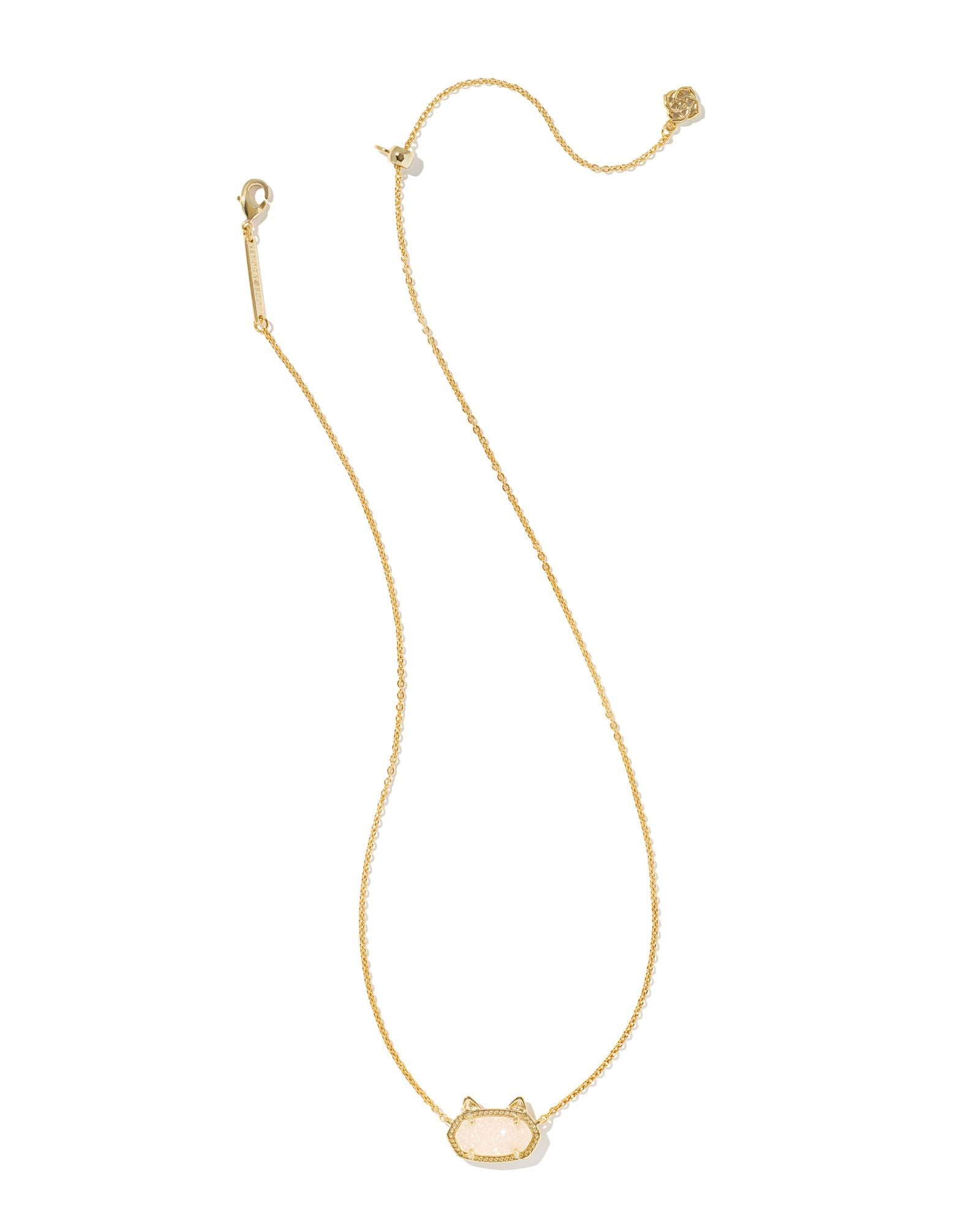 Elisa Cat Pendant Necklace in Gold Iridescent Drusy