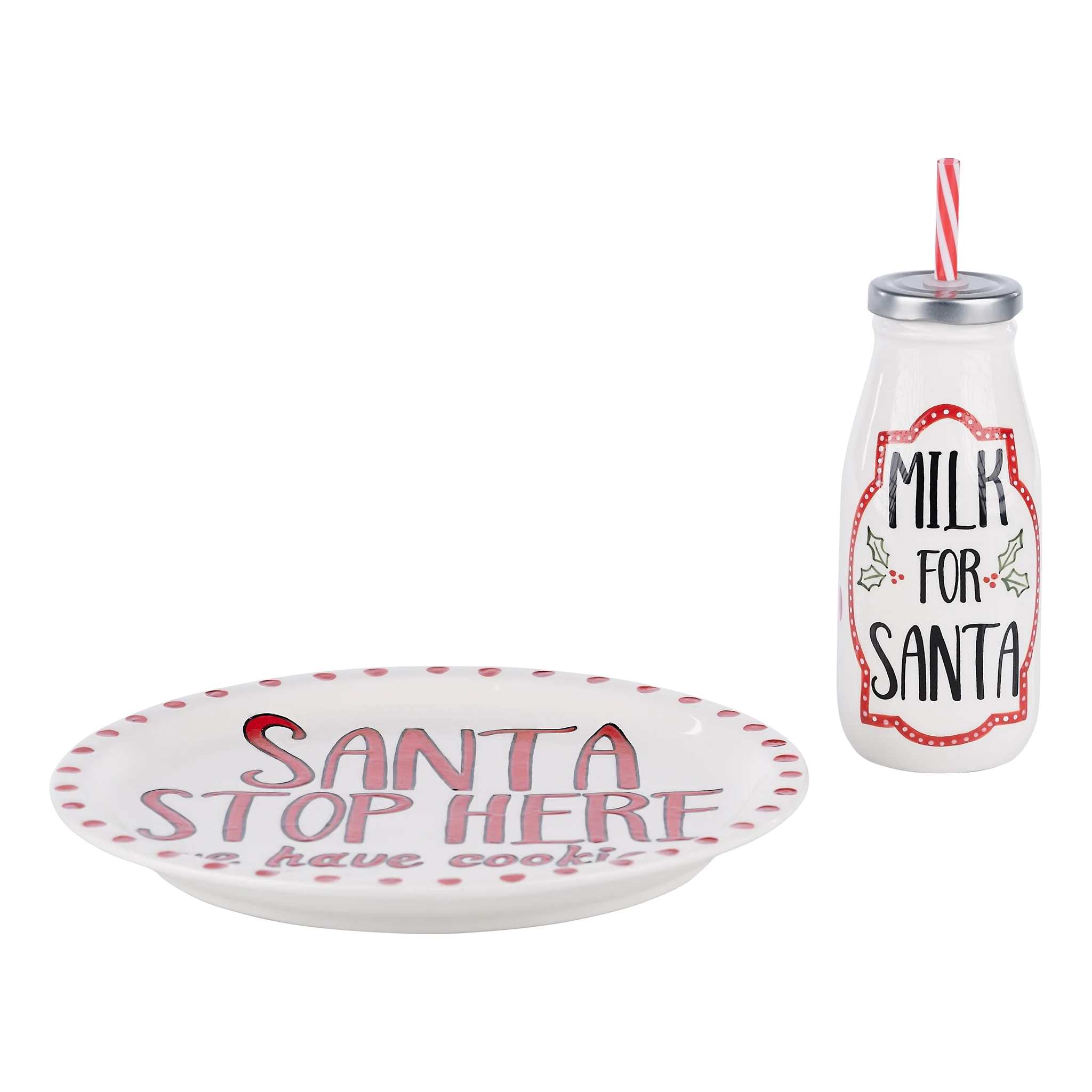 Santa Stop Here Plate and Milk Bottle