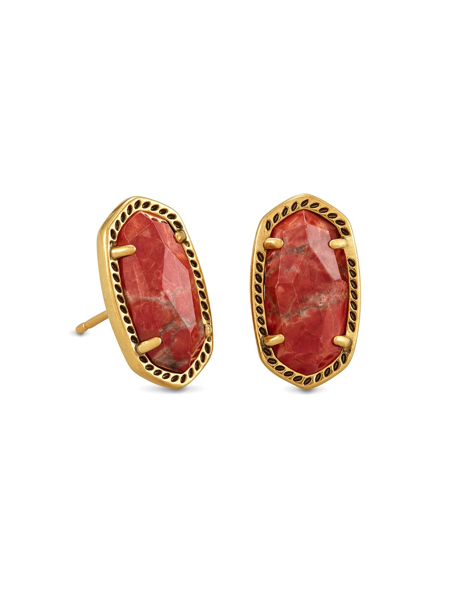 Ellie Earring in Vintage Gold Burnt Sienna Howlite