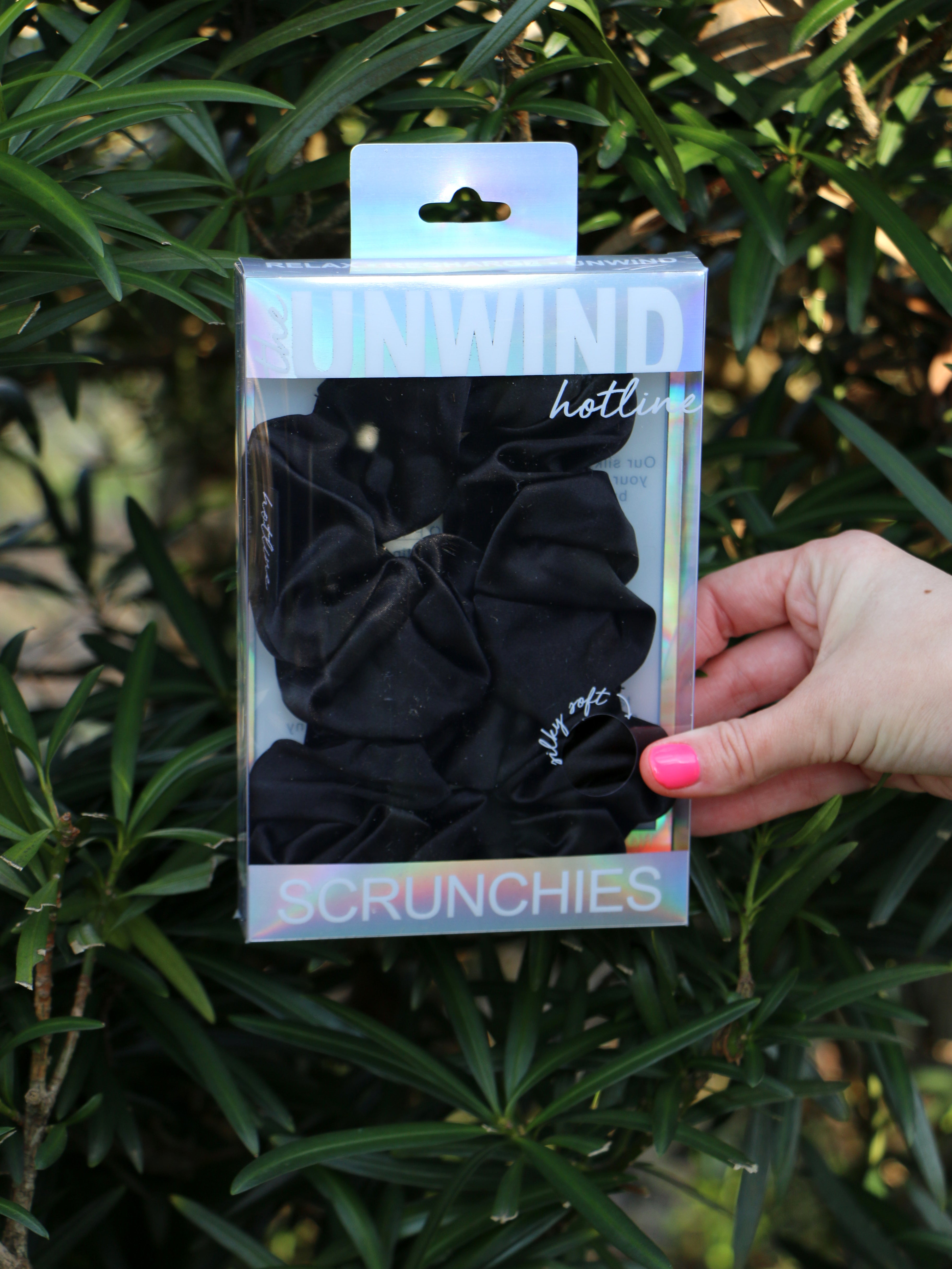 Caring for Me Satin Scrunchie in Black