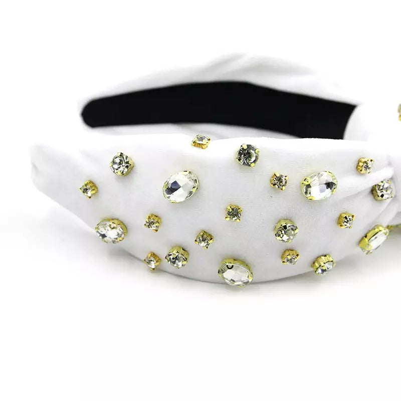 White Velvet Rhinestone Headband