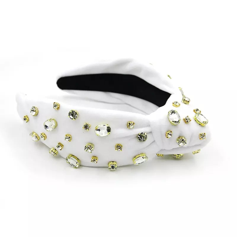 White Velvet Rhinestone Headband