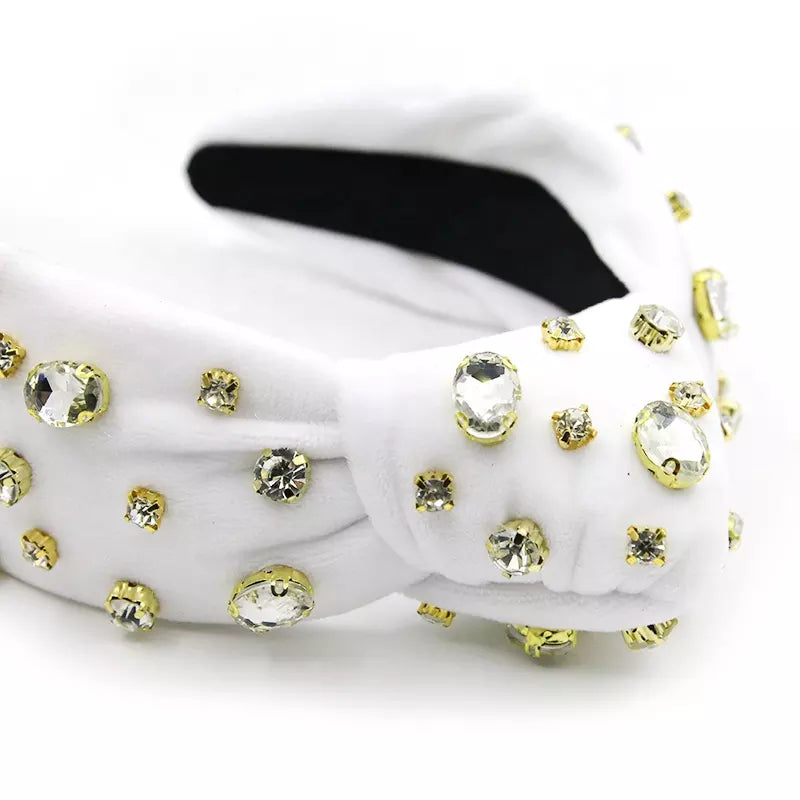 White Velvet Rhinestone Headband