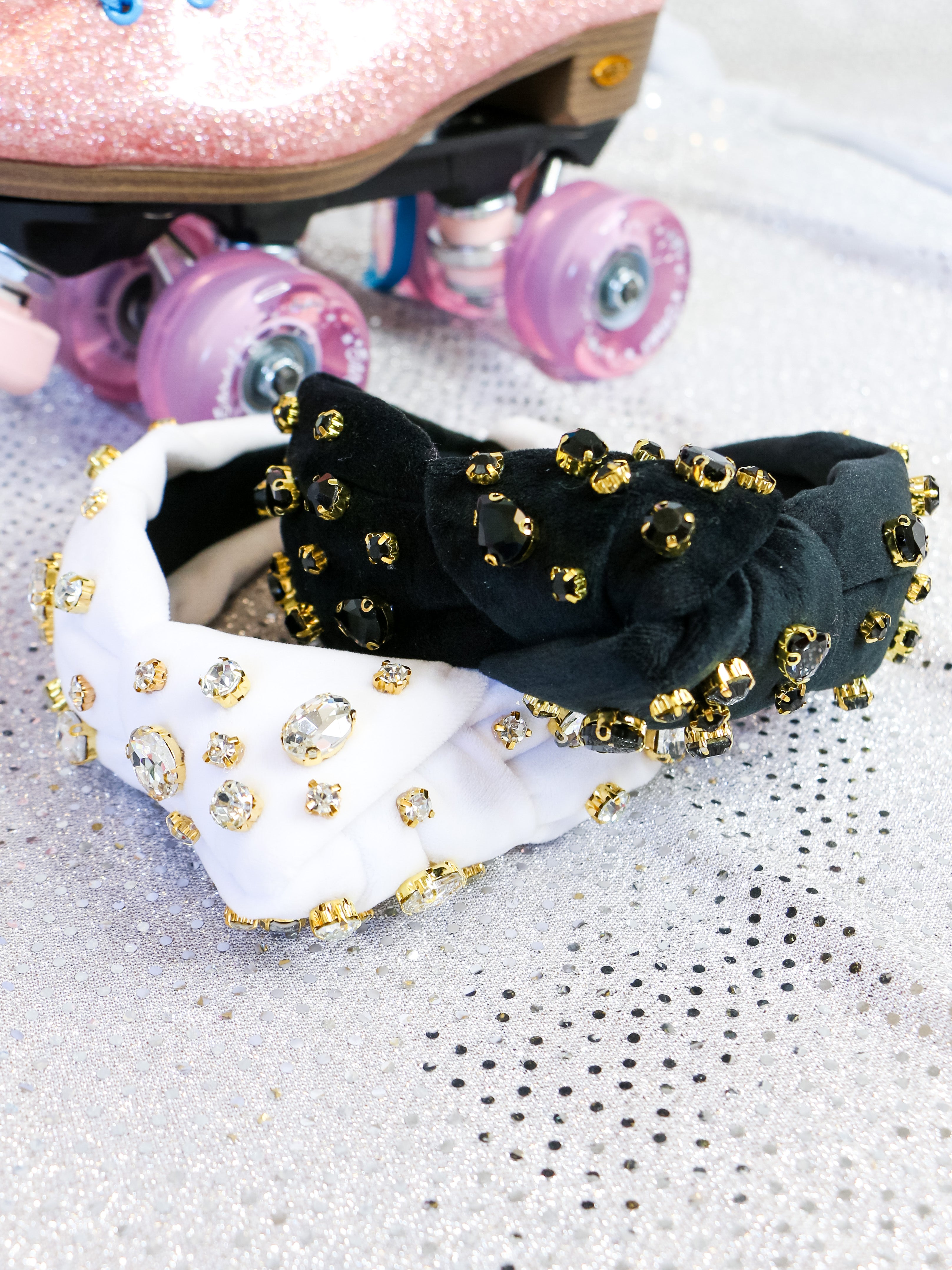 White Velvet Rhinestone Headband