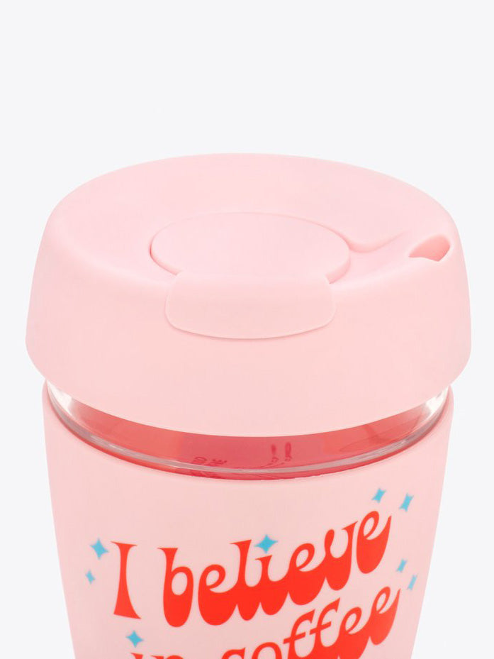 I Believe in Coffee Glass Travel Mug